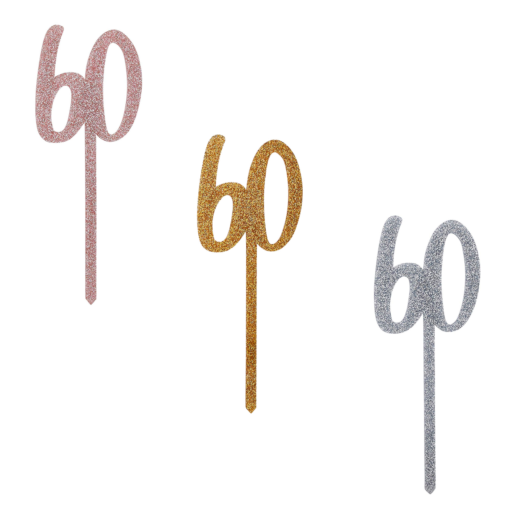 Metallic 60 Glitter Acrylic Cake Topper (3 Colour Options)
