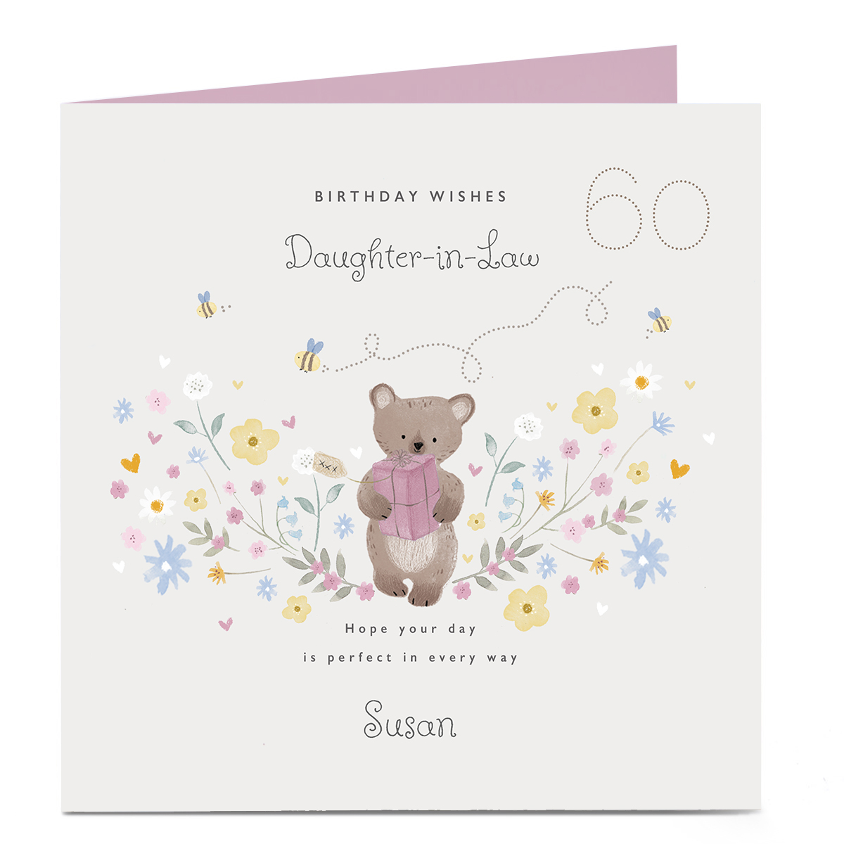 Personalised Birthday Card - Daughter-in-Law Bear & Present, Editable Age