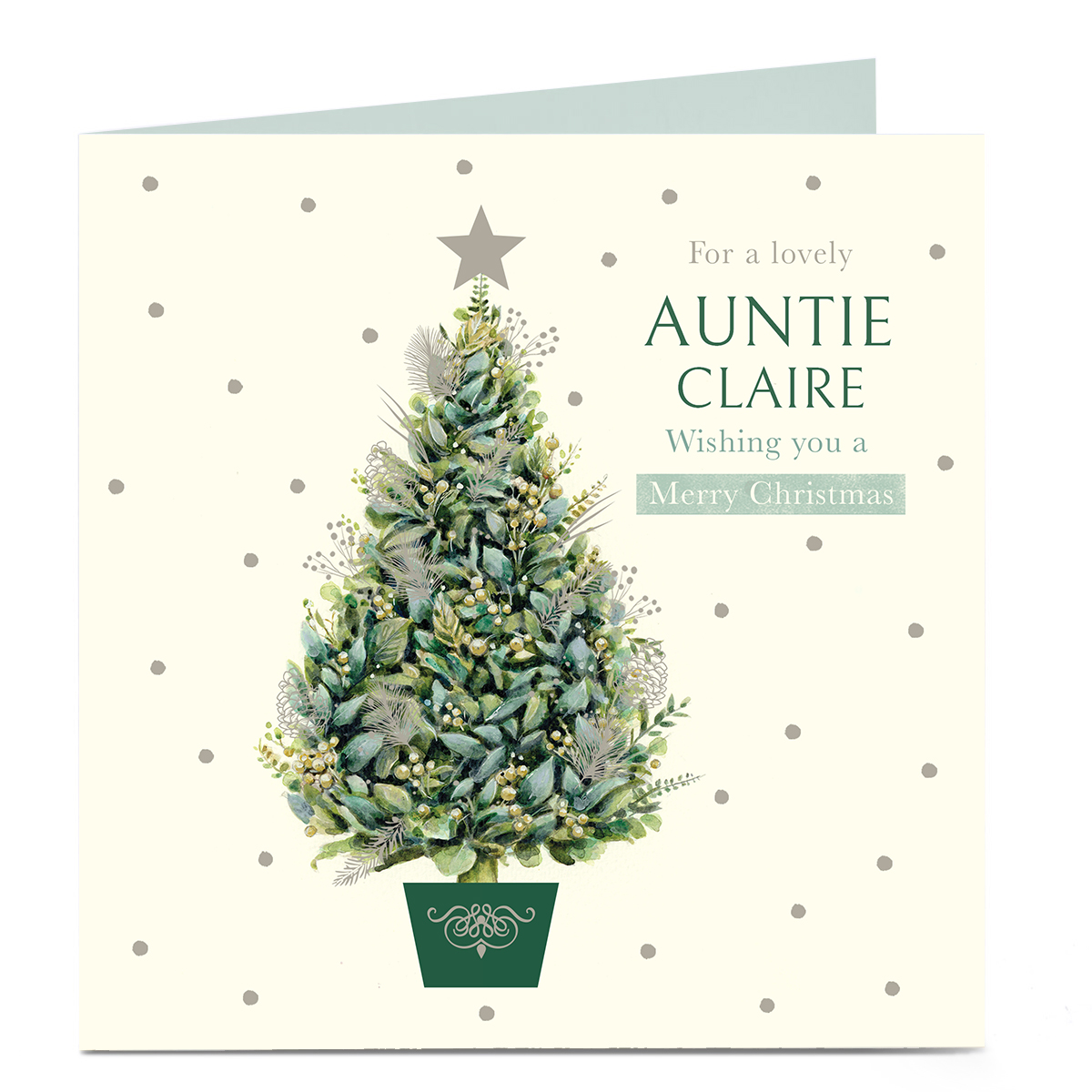 Personalised Christmas Card -  Green Christmas Tree, Auntie