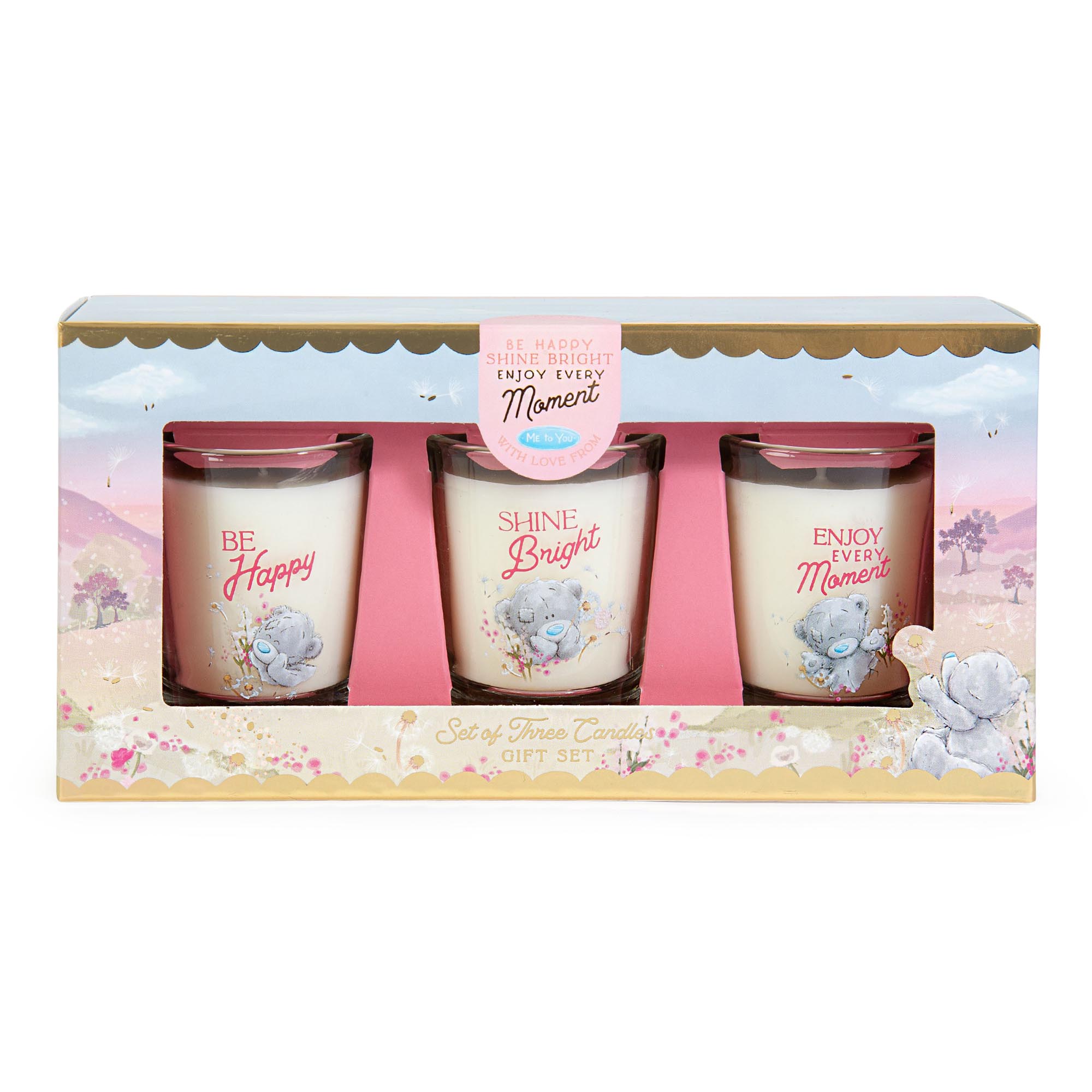 Be Happy Shine Bight Tatty Teddy Raspberry & Rose Candles - Set of 3