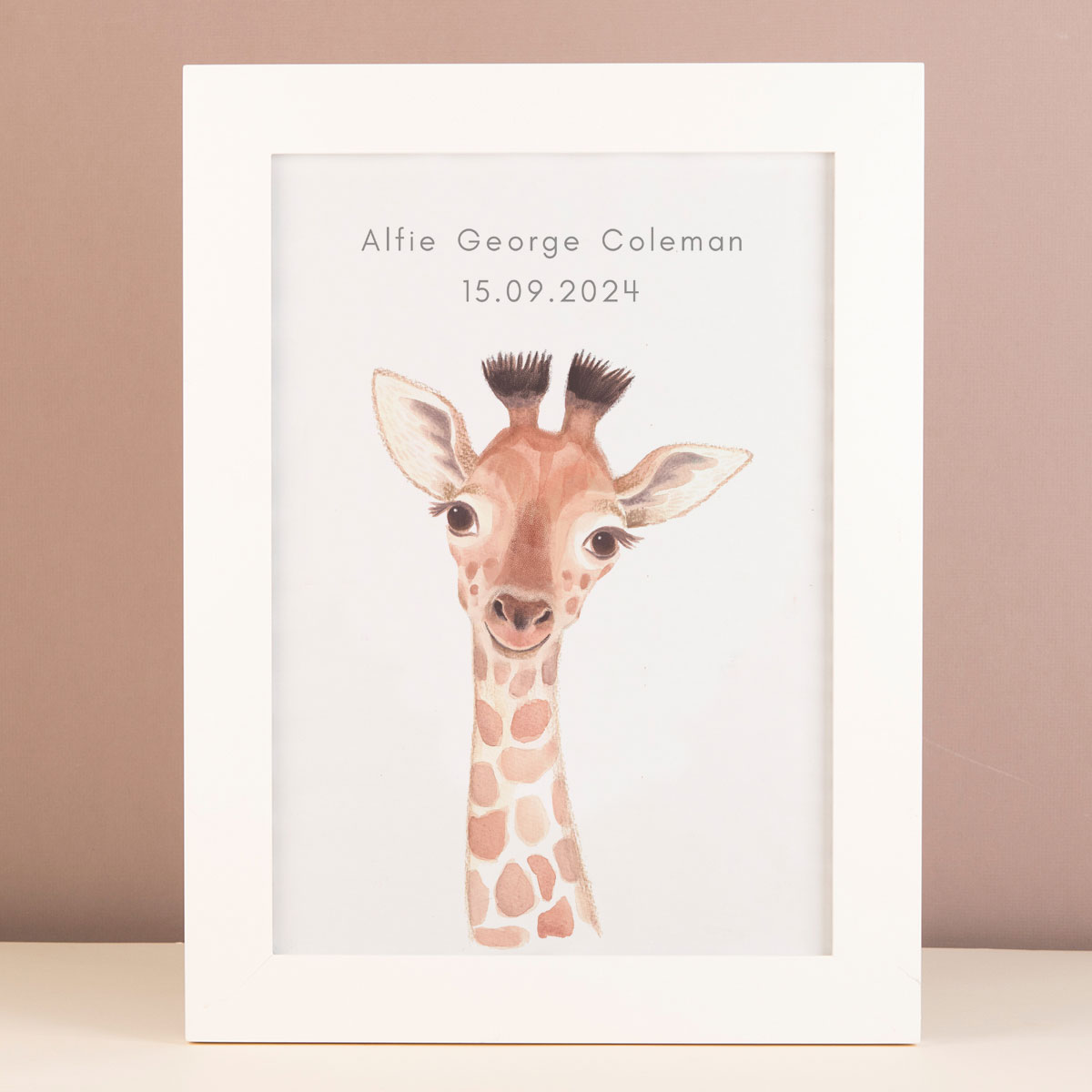Personalised New Born Giraffe Framed Print