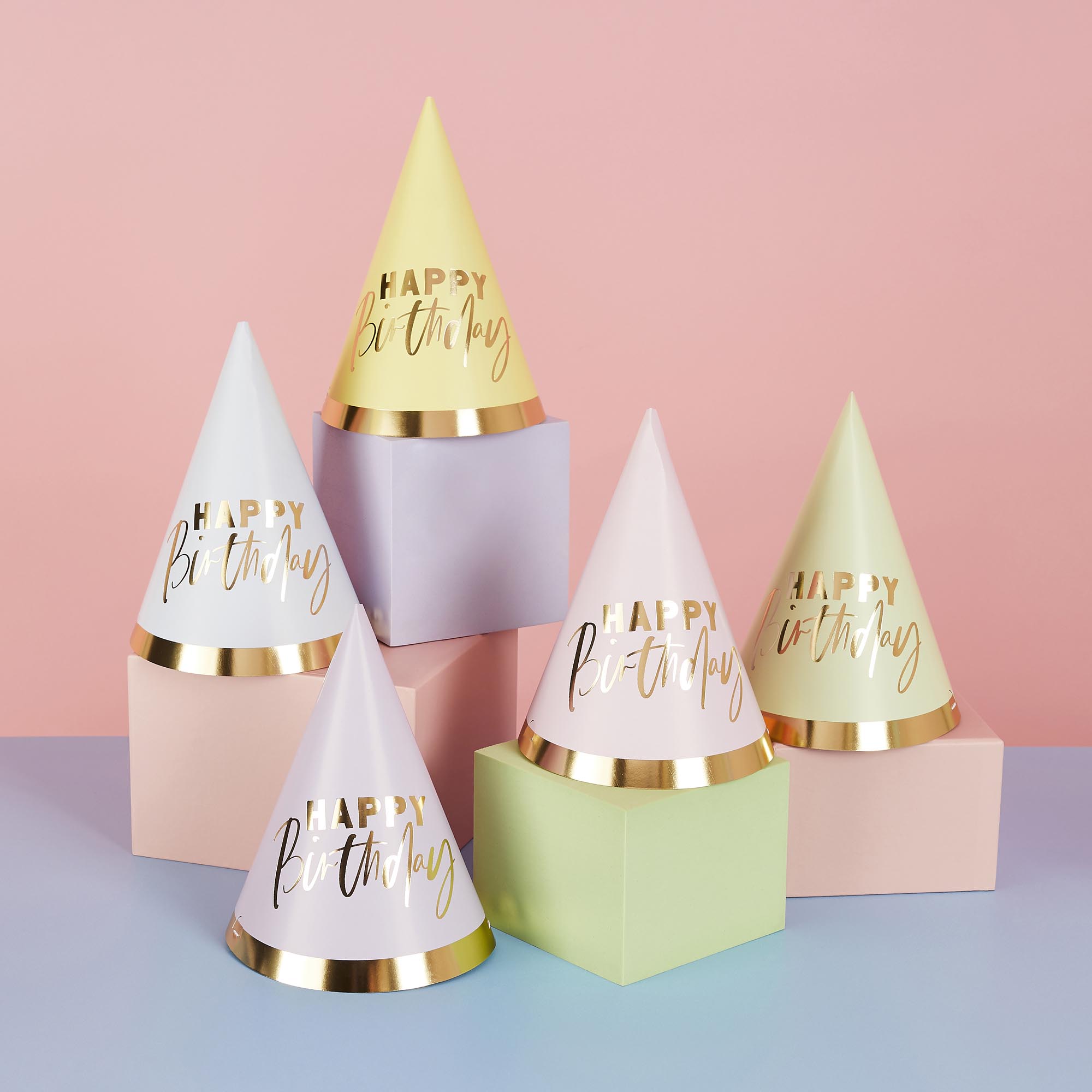 Pastel Happy Birthday Party Hats - Pack of 10
