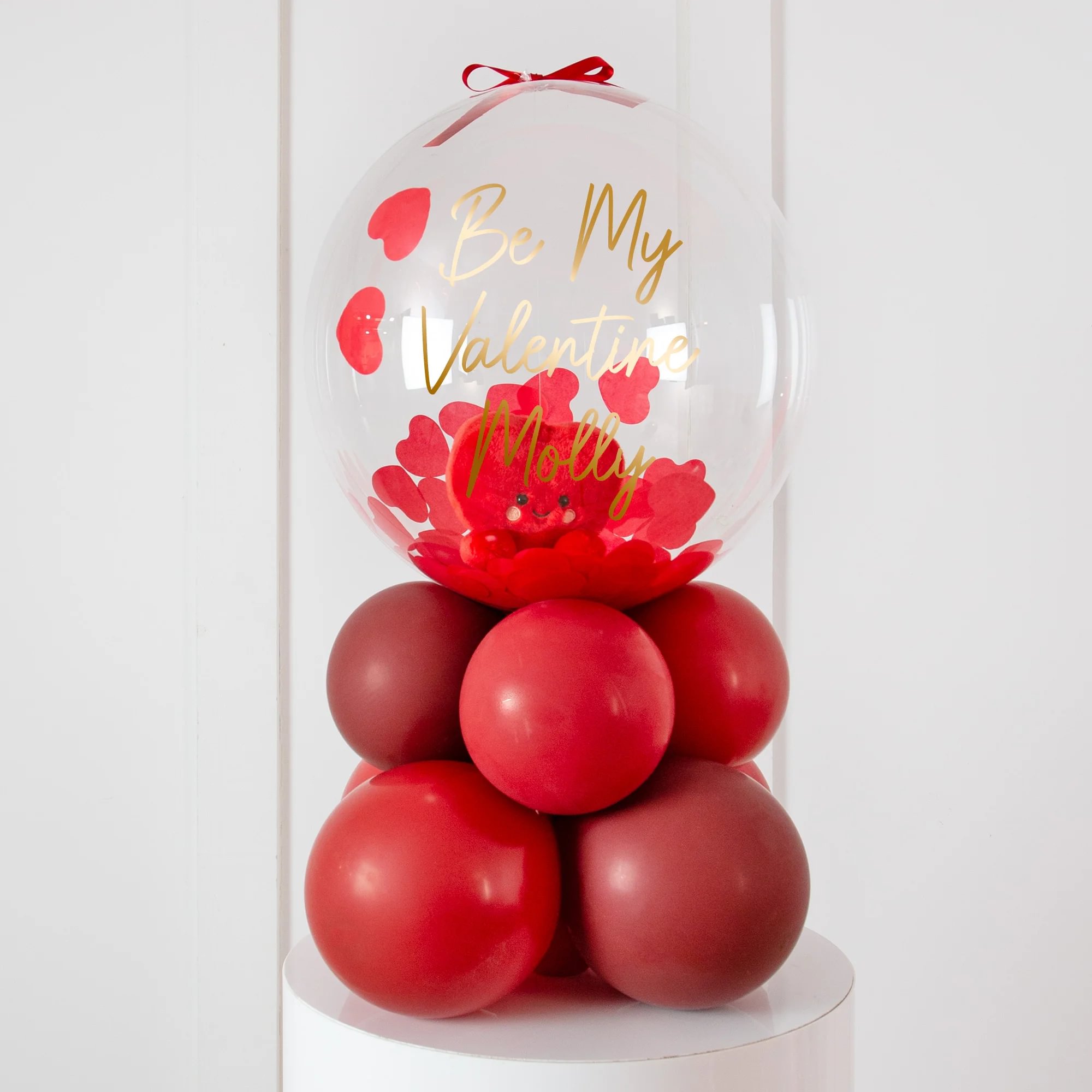 Personalised Valentine's Bubble Stack with Plush - Delivered Inflated!