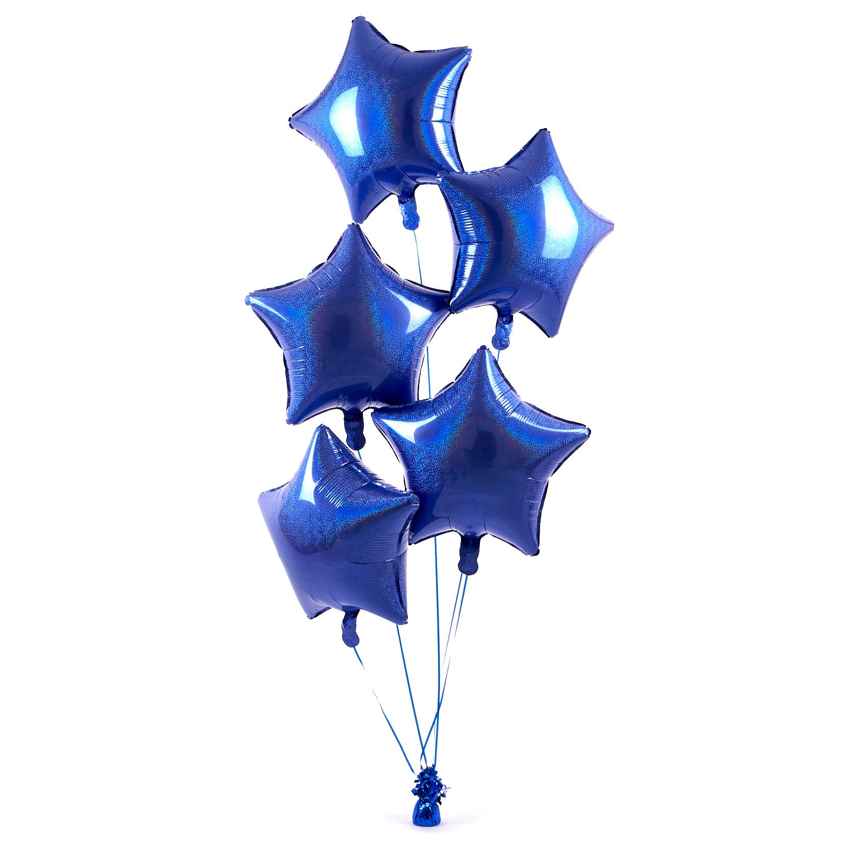 5 Royal Blue Stars Balloon Bouquet - DELIVERED INFLATED! 