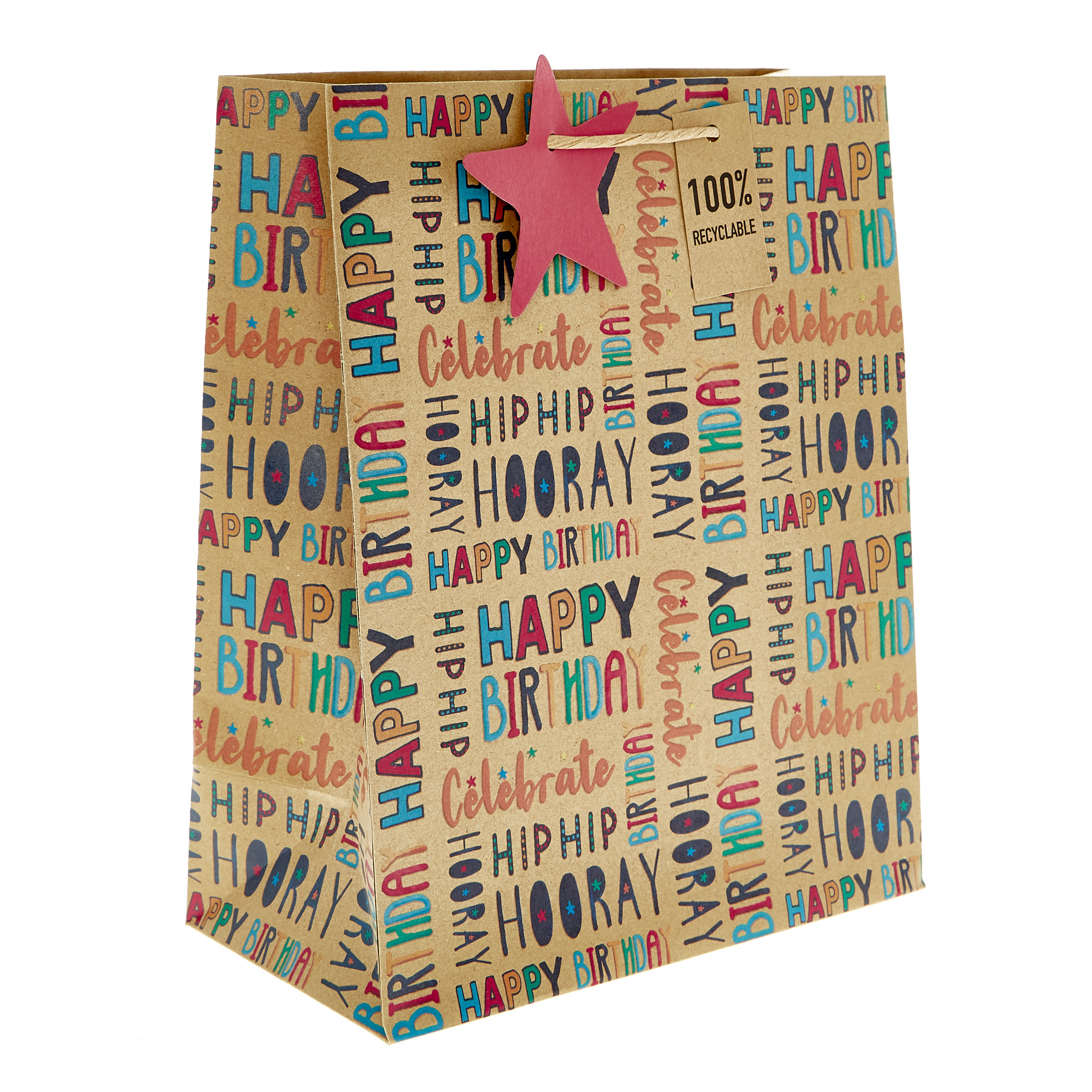Large Portrait Recyclable Kraft Happy Birthday Gift Bag