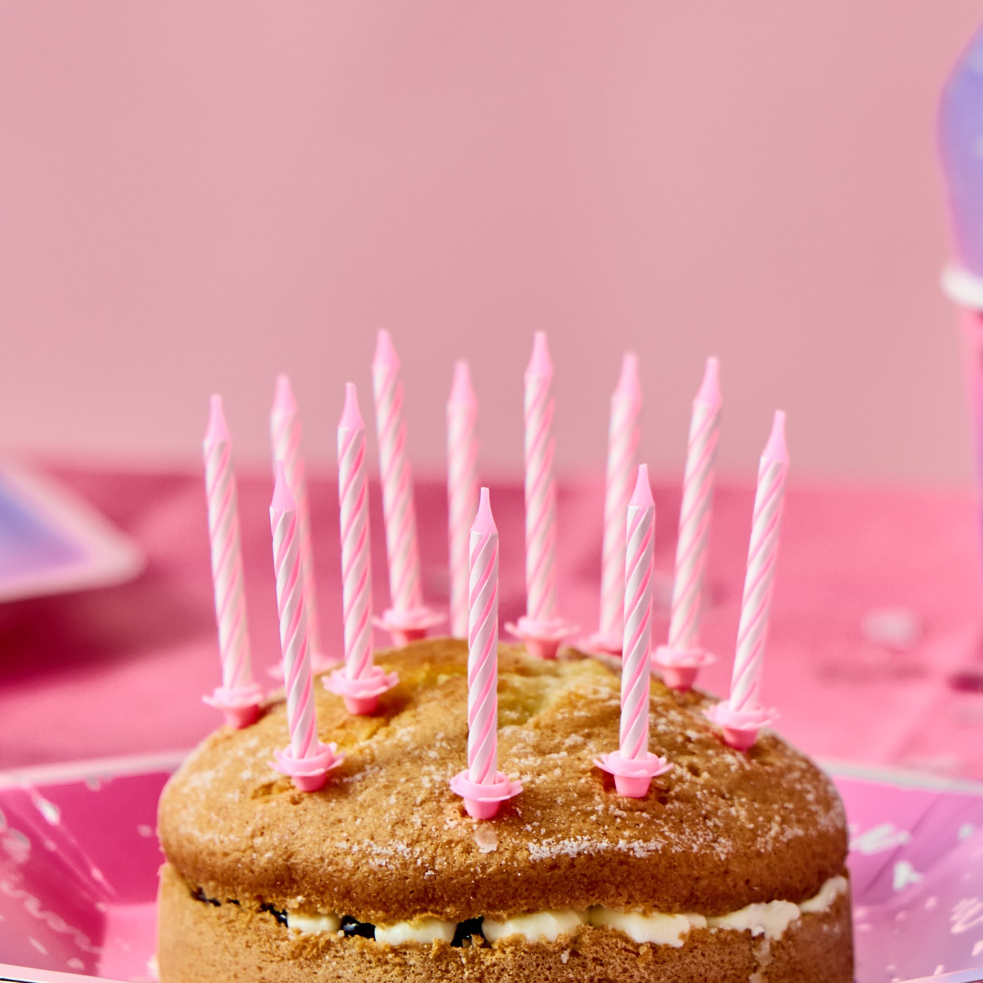 Pink Cake Candles & Holders - Pack of 12