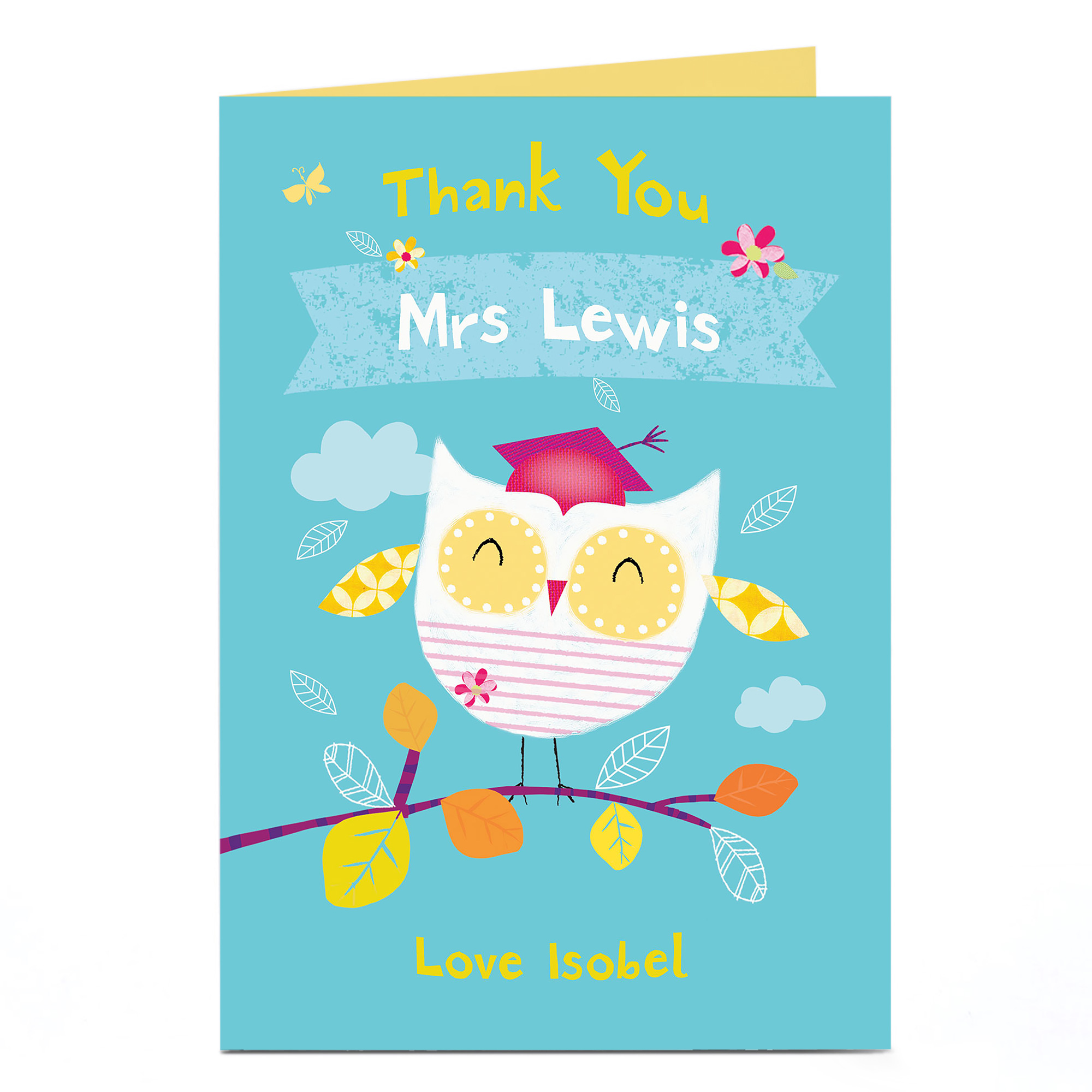 Personalised Thank You Teacher Card - White Owl