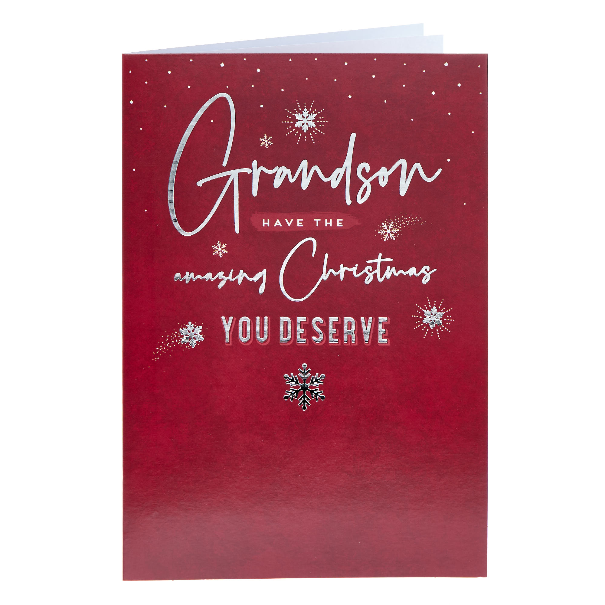 Grandson Red & Silver Slowflakes Christmas Card