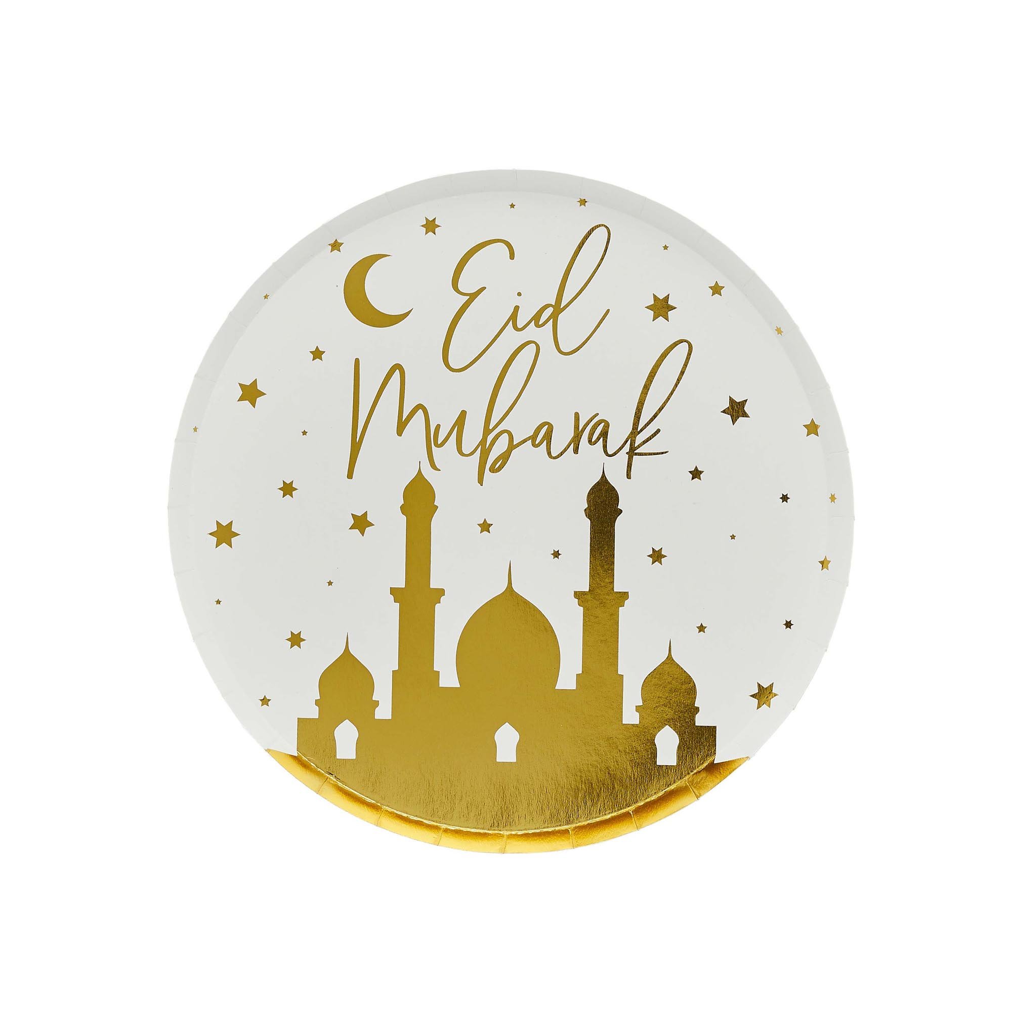 Eid Mubarak Gold Paper Plates - Pack of 8