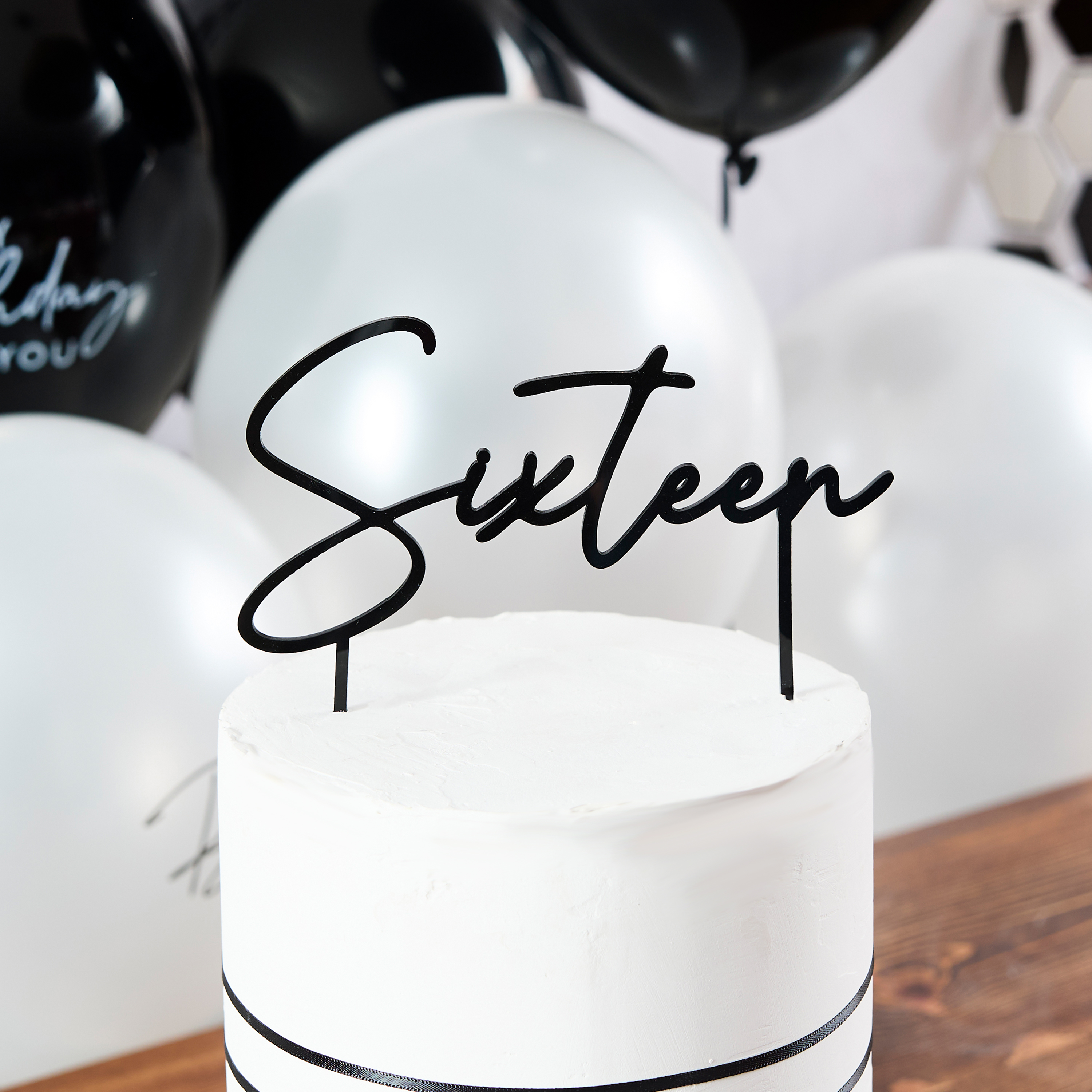Black Sixteen Acrylic Cake Topper