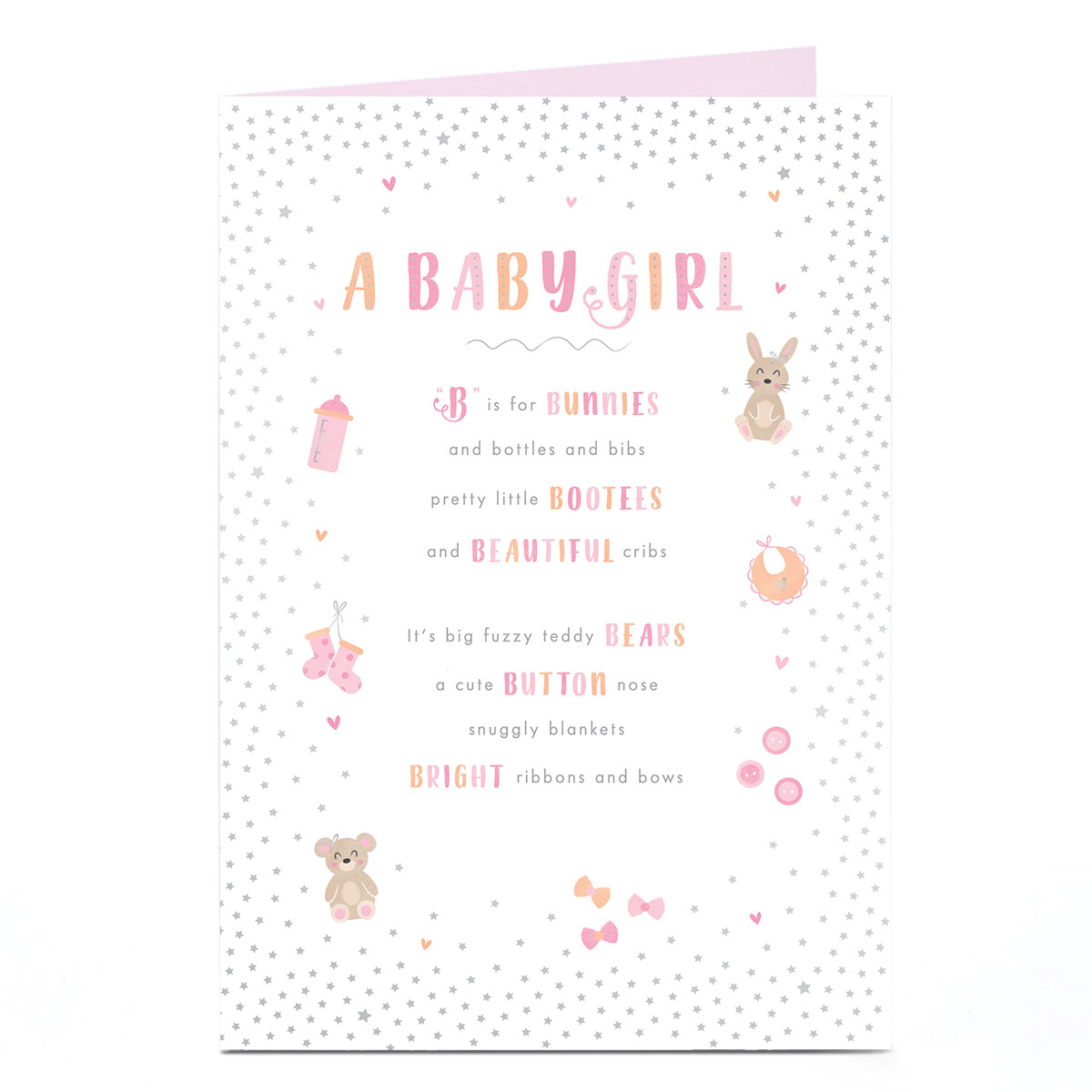 Personalised New Baby Card - Baby Girl Pink