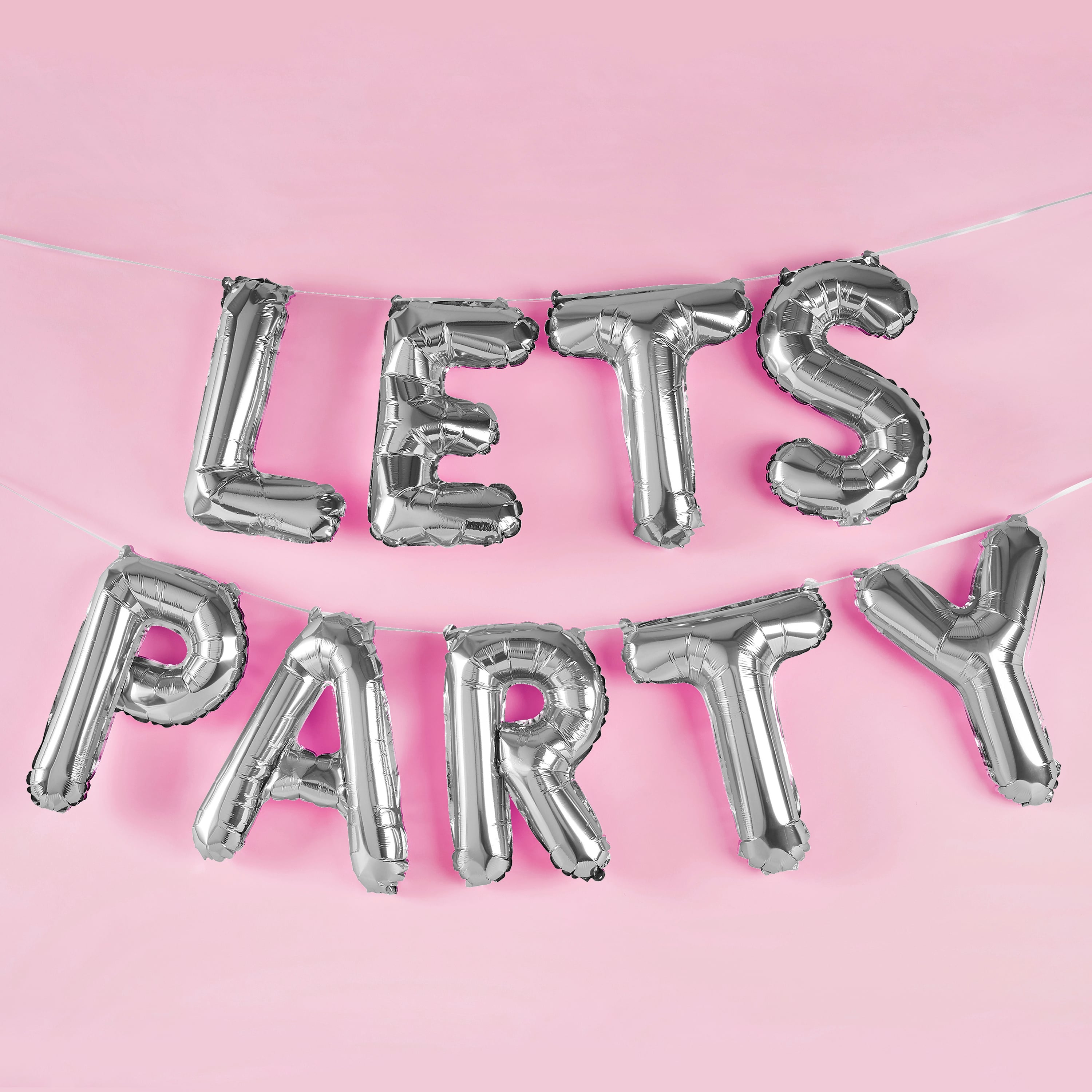 Metallic Silver Lets Party 16 Inch Foil Balloon Garland