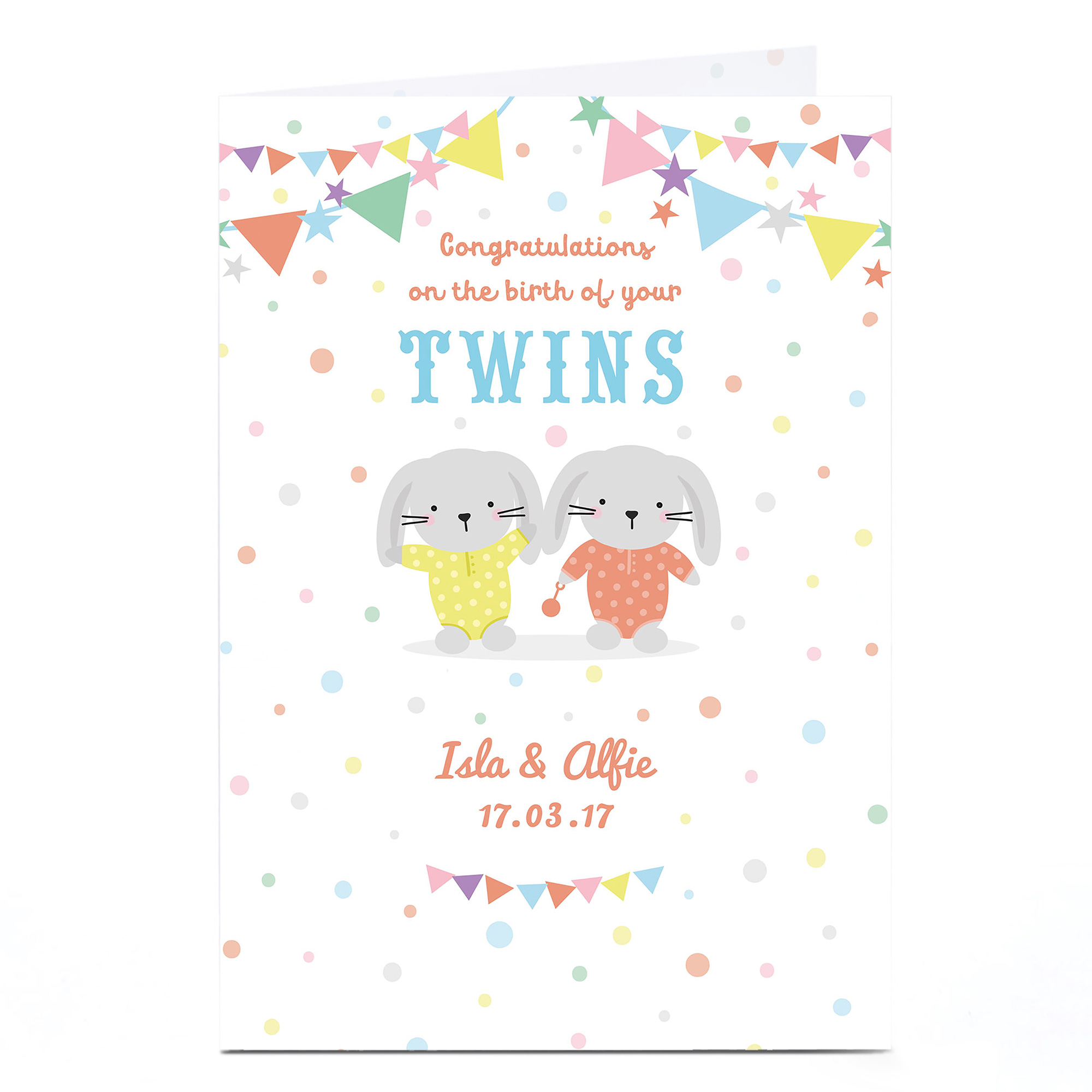 Personalised New Baby Card - Twin Bunnies