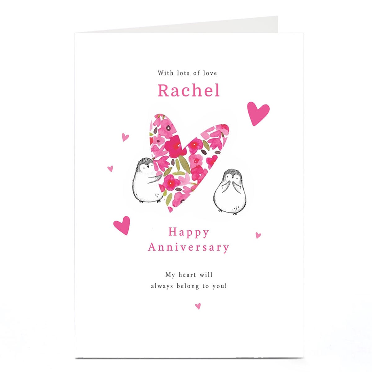 Personalised Anniversary Card - Flower Heart Penguins