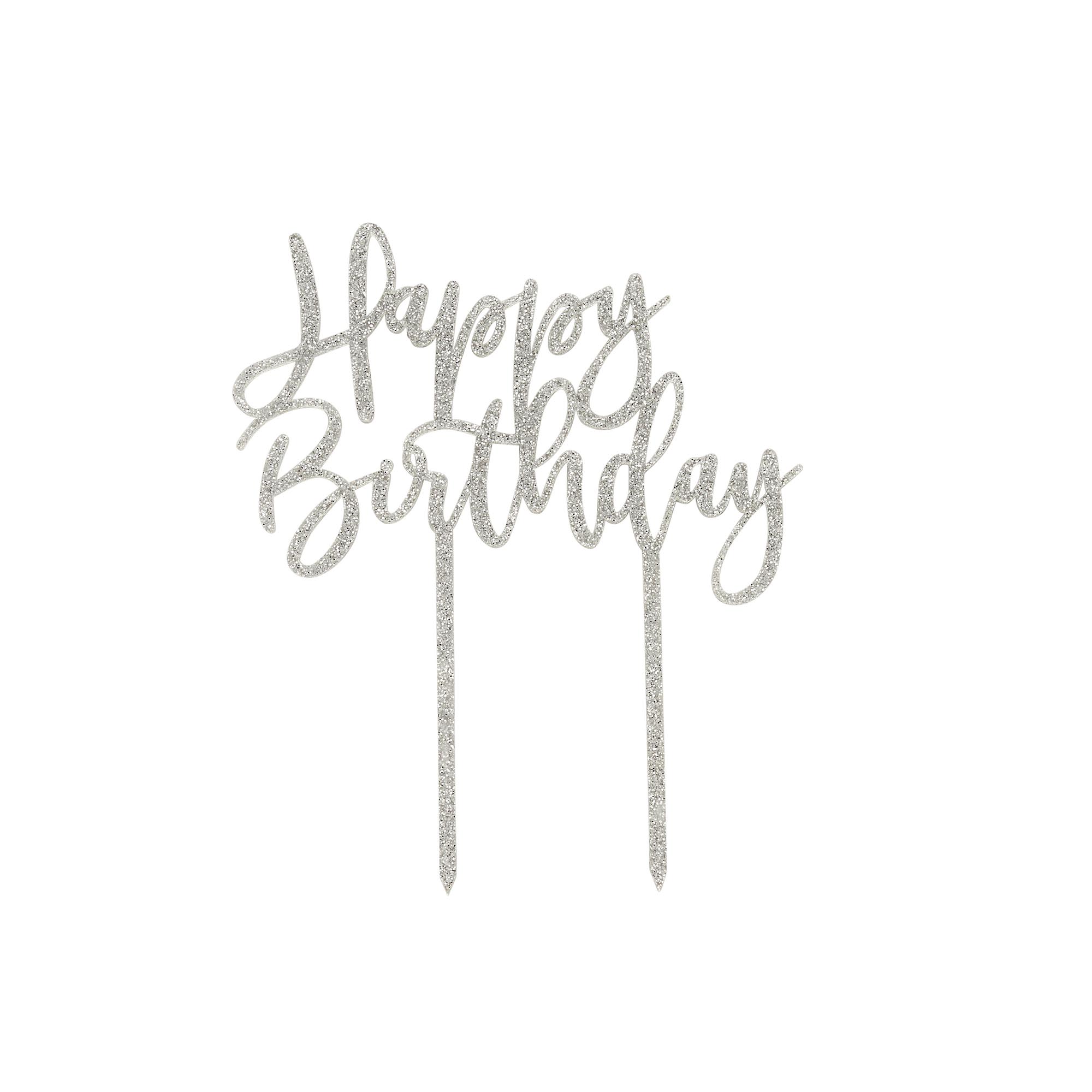Metallic Happy Birthday Script Glitter Acrylic Cake Topper (3 Colour Options)