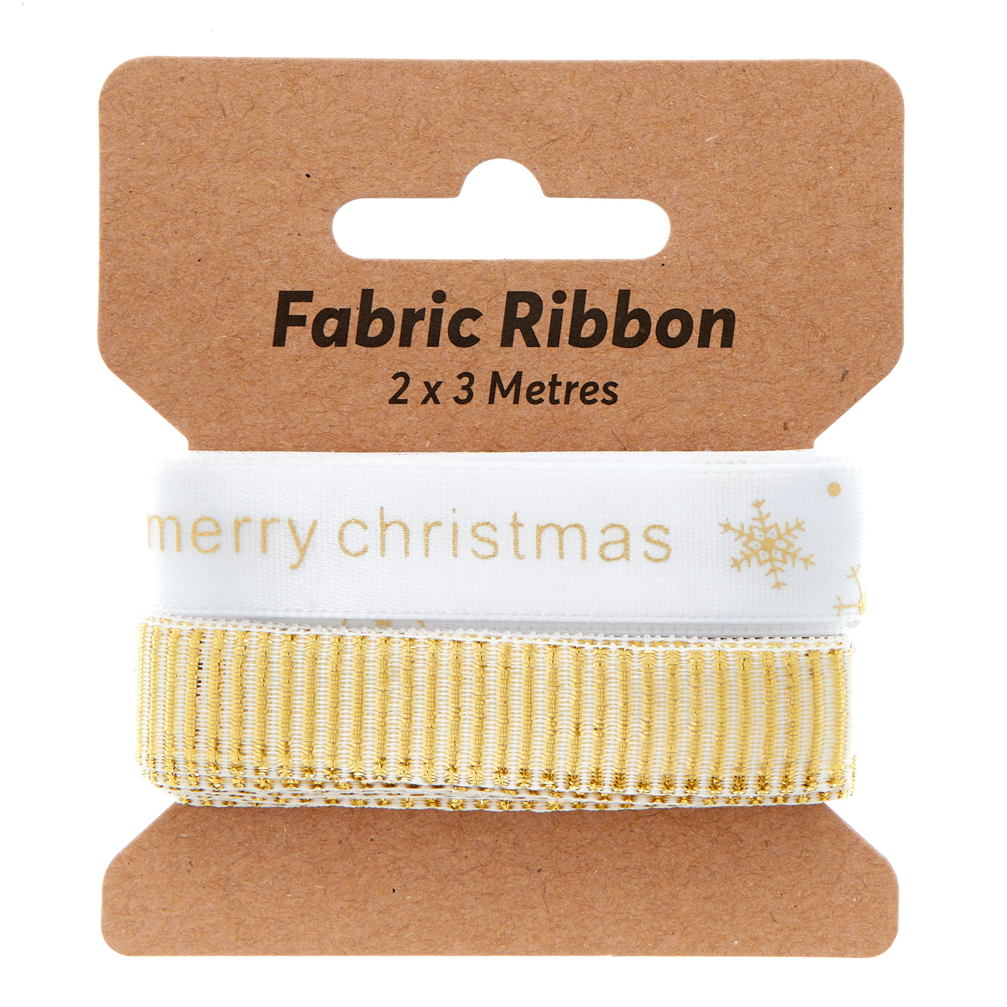 Merry Christmas Gold Fabric Ribbon - Pack of 2
