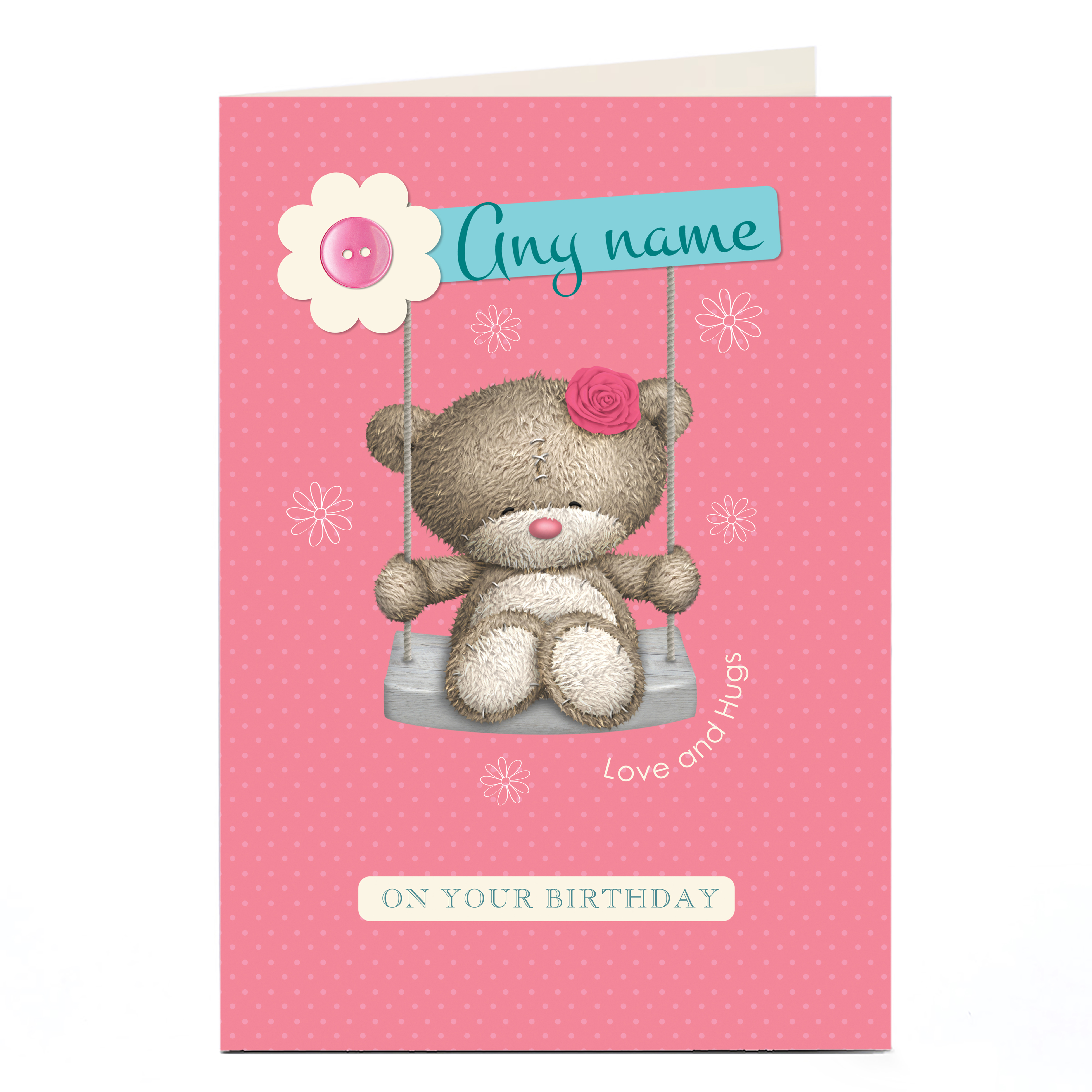 Personalised Hugs Bear Birthday Card - Swing