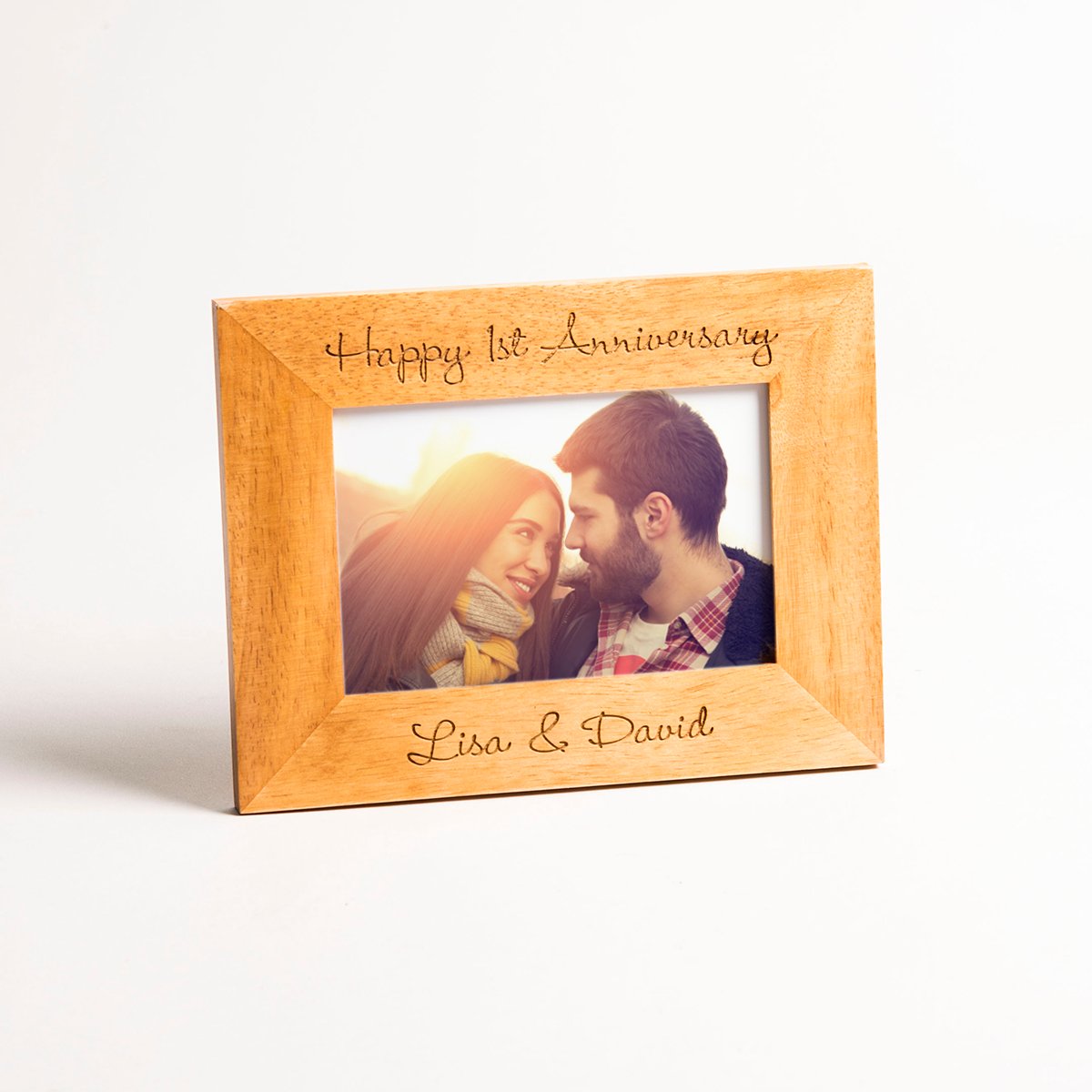 Personalised Engraved Wooden Photo Frame - Script, Any Message