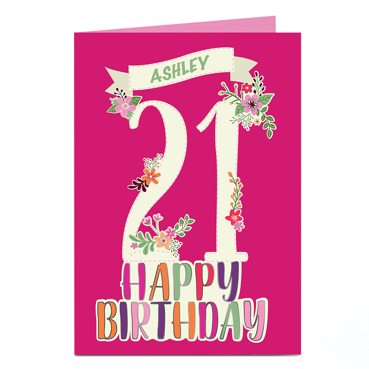 Personalised 21st Birthday Card - Floral & Pink