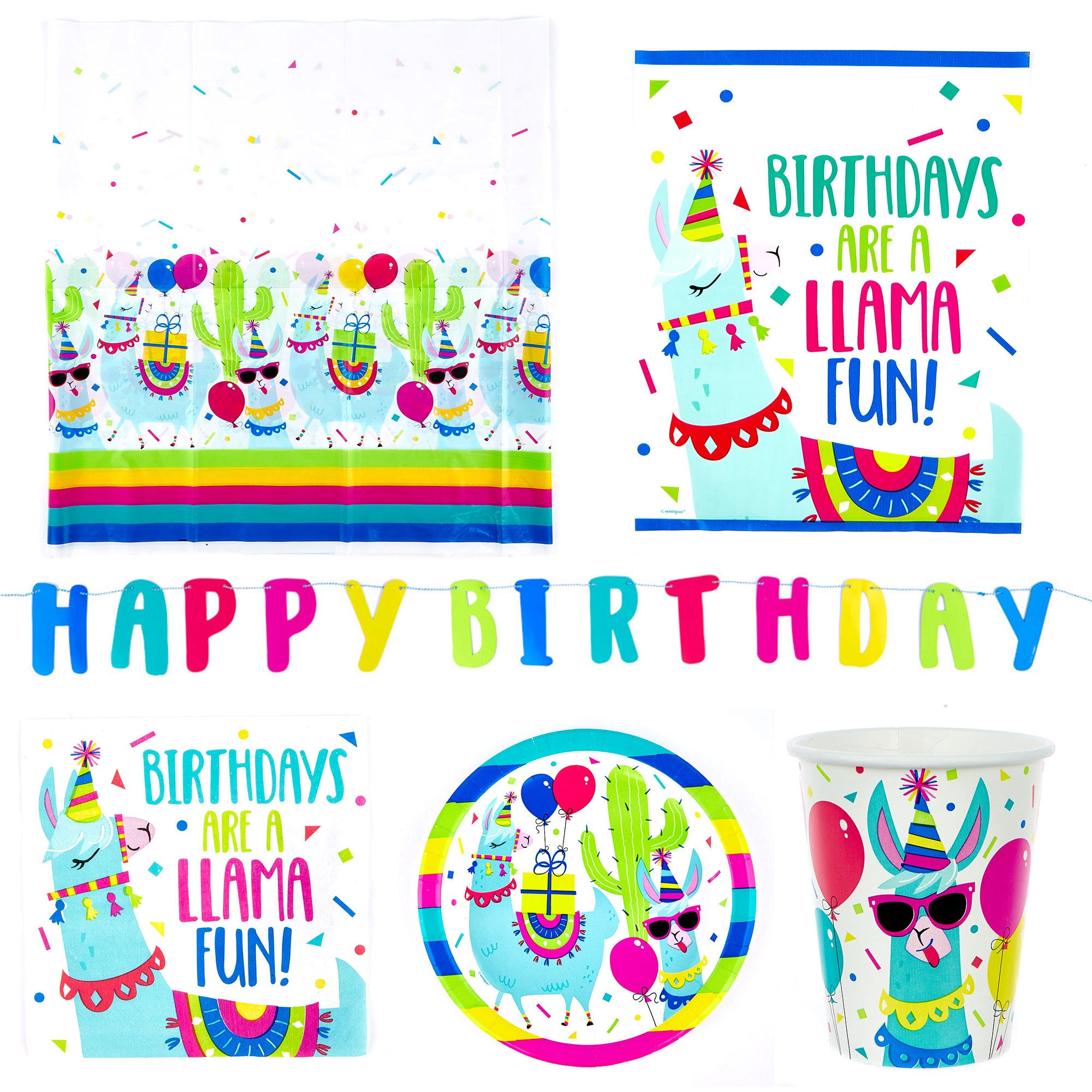 Birthday Llama Party Tableware & Decorations Bundle - 16 Guests