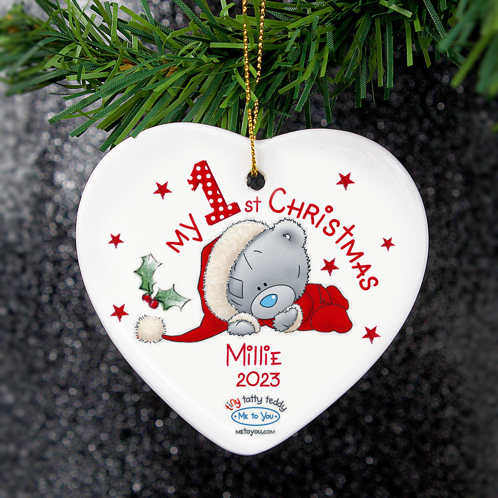 Personalised Me to You My 1st Christmas Ceramic Heart Decoration,  Personalised Me to You My 1st Christmas Ceramic Heart Decoration