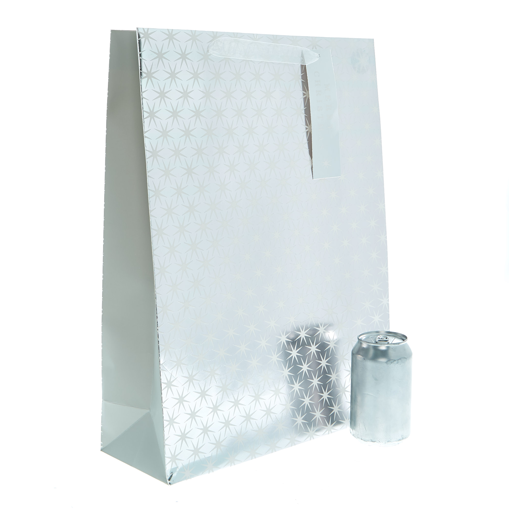 Extra Large Portrait White & Silver Stars Christmas Gift Bag