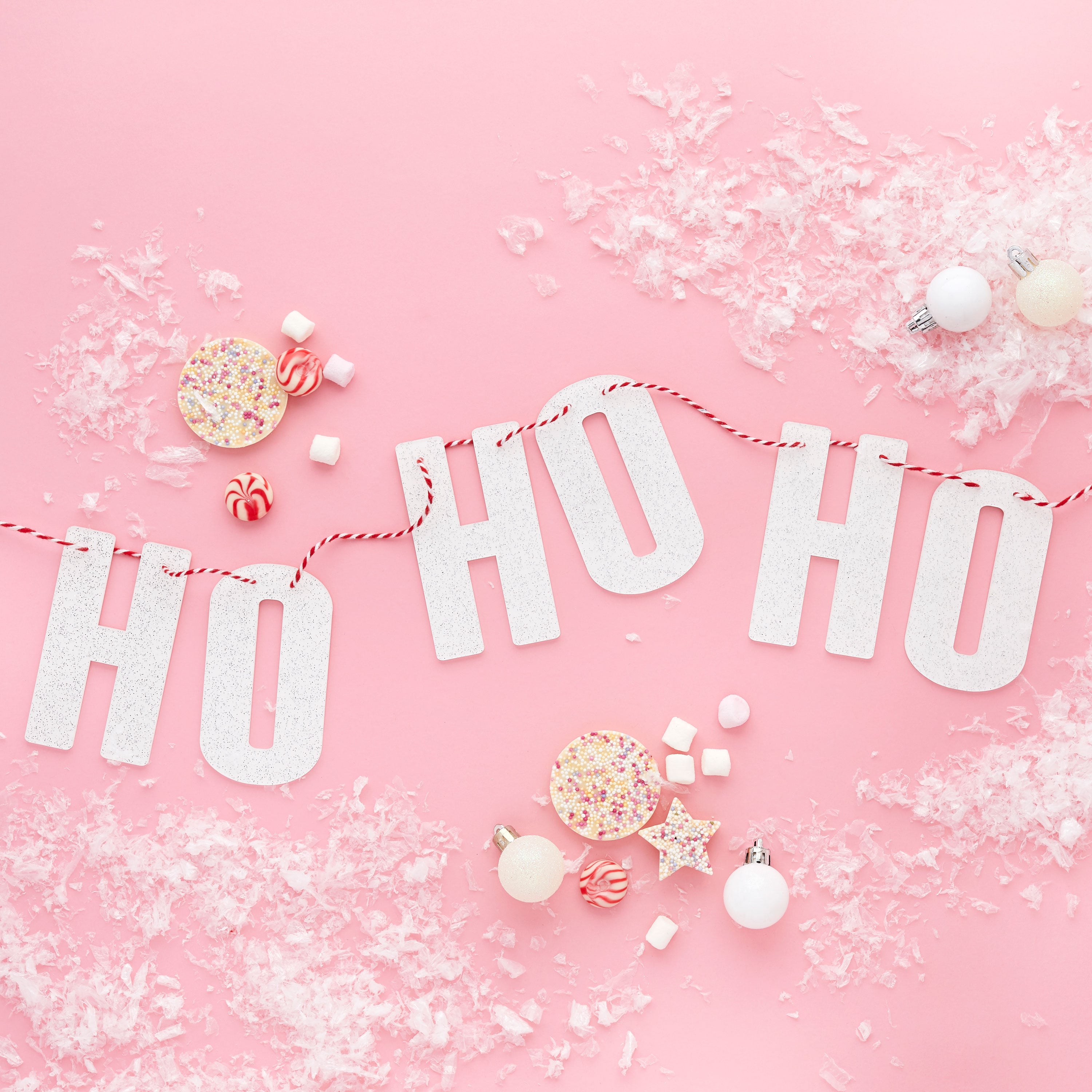 White Ho Ho Ho Glitter Acrylic Garland 1m