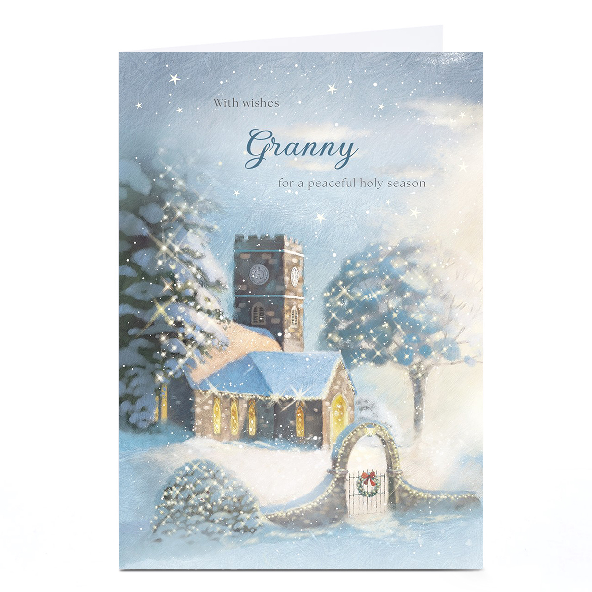 Personalised Christmas Card - Peaceful Snowy Church, Granny
