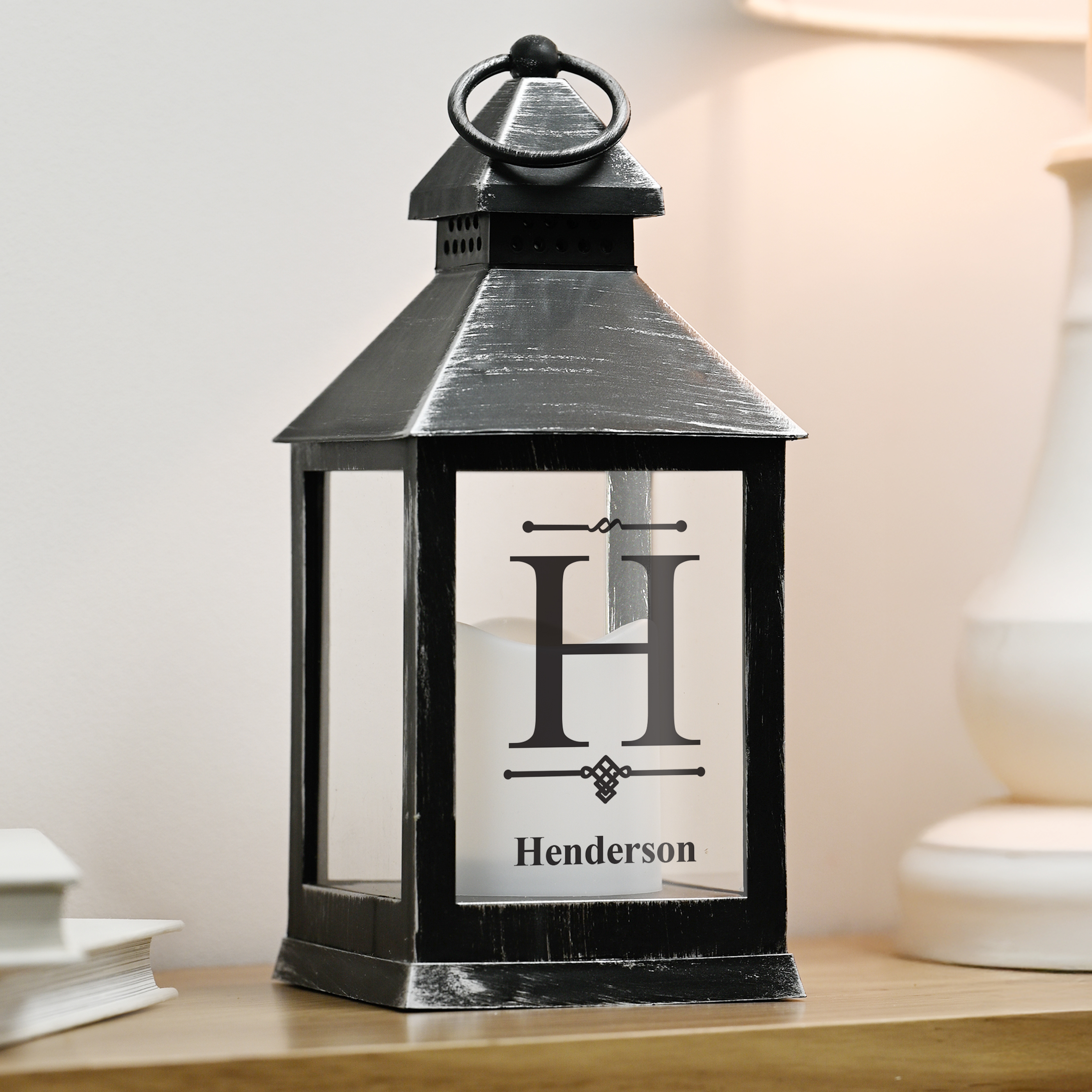 Personalised Initial Rustic Black Lantern