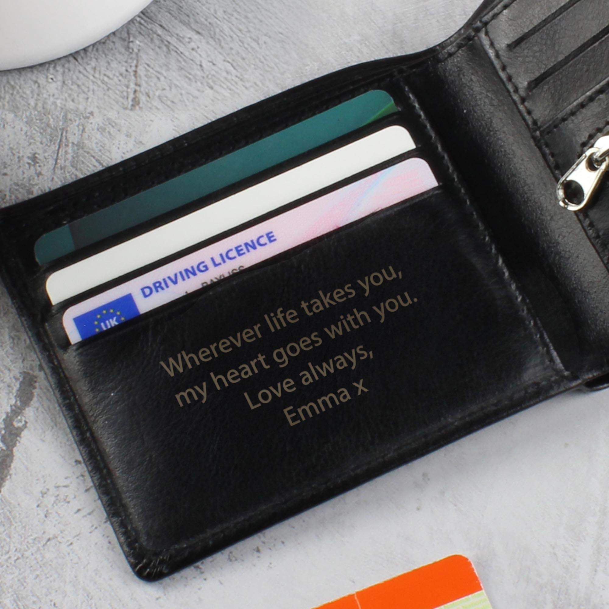 Personalised Free Text Black Leather Wallet