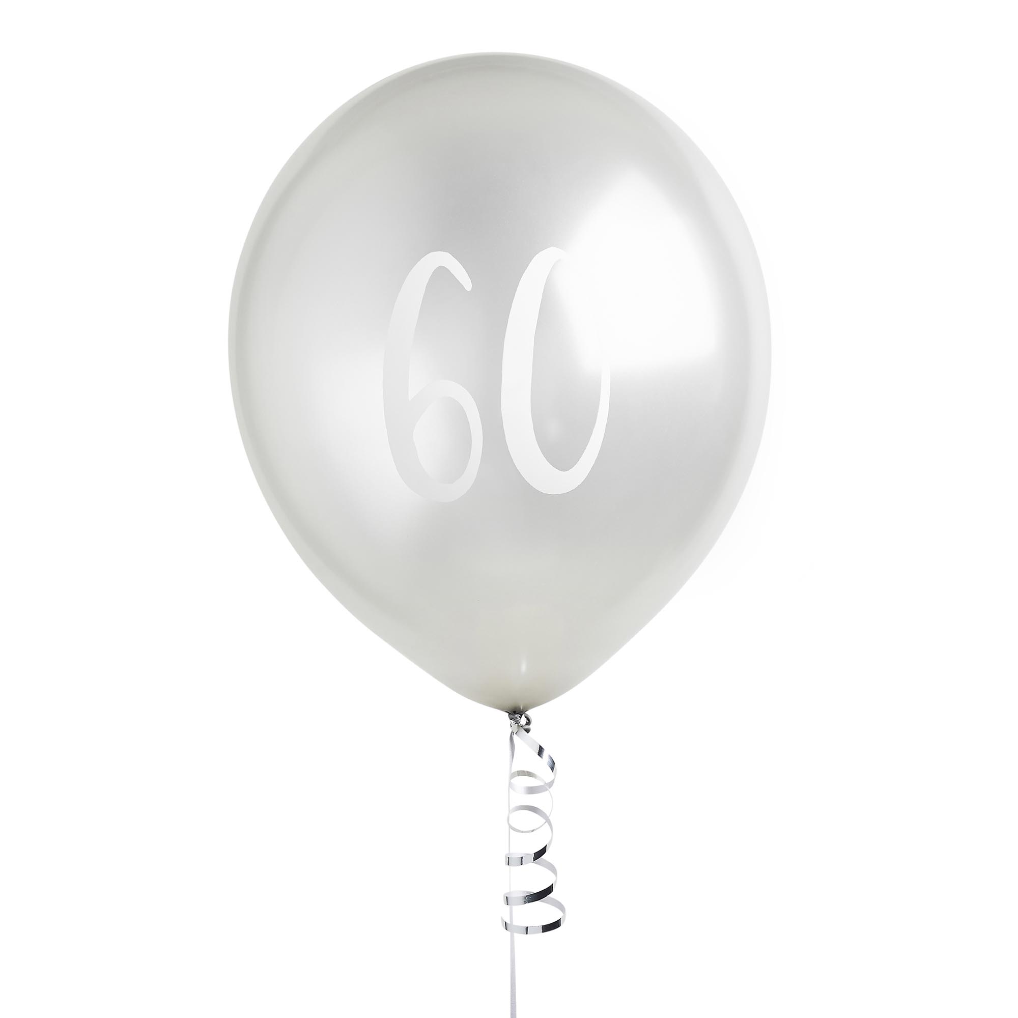 Metallic Silver Number Latex Balloons - Pack of 5 (Milestone Ages)
