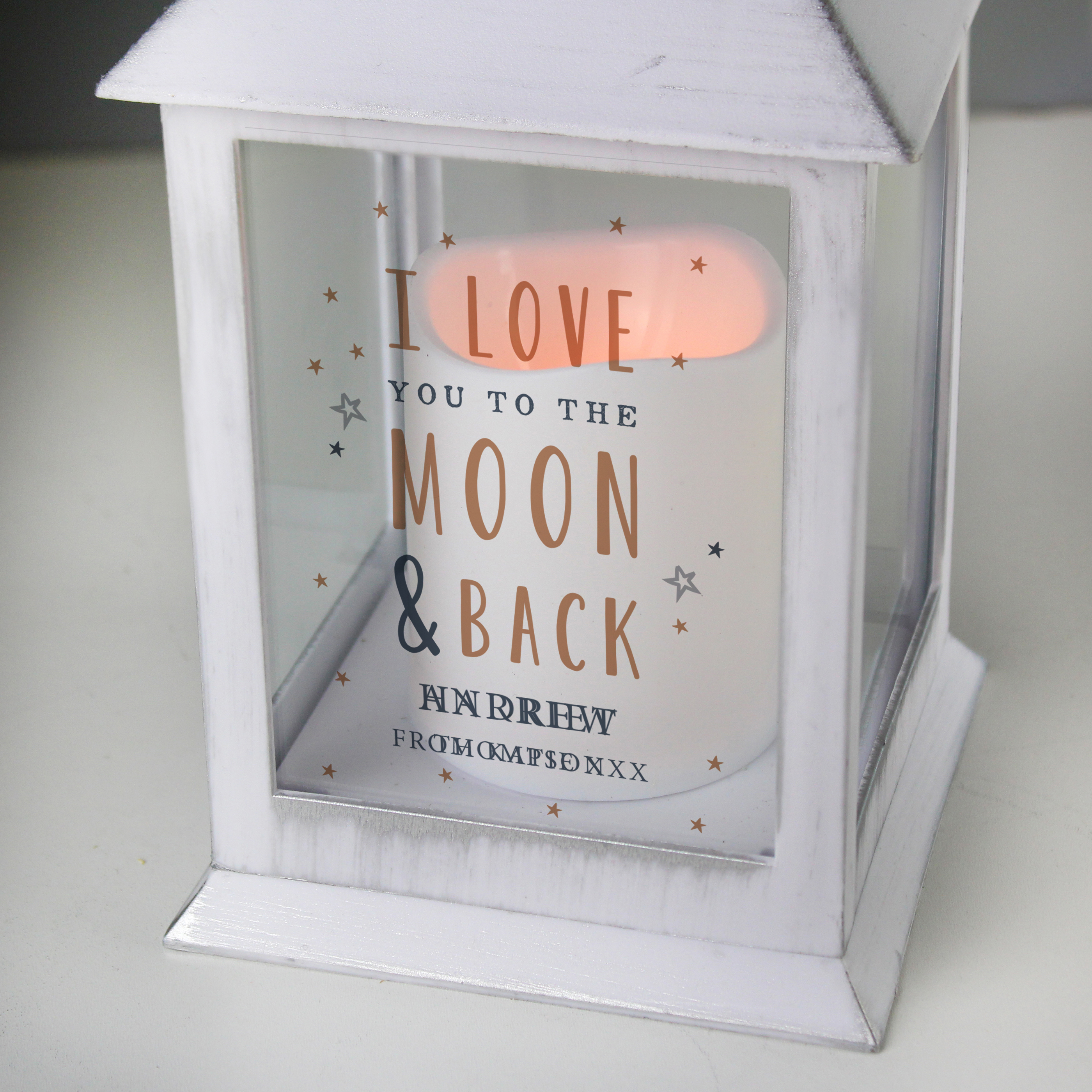 Personalised White LED Lantern - To The Moon and Back