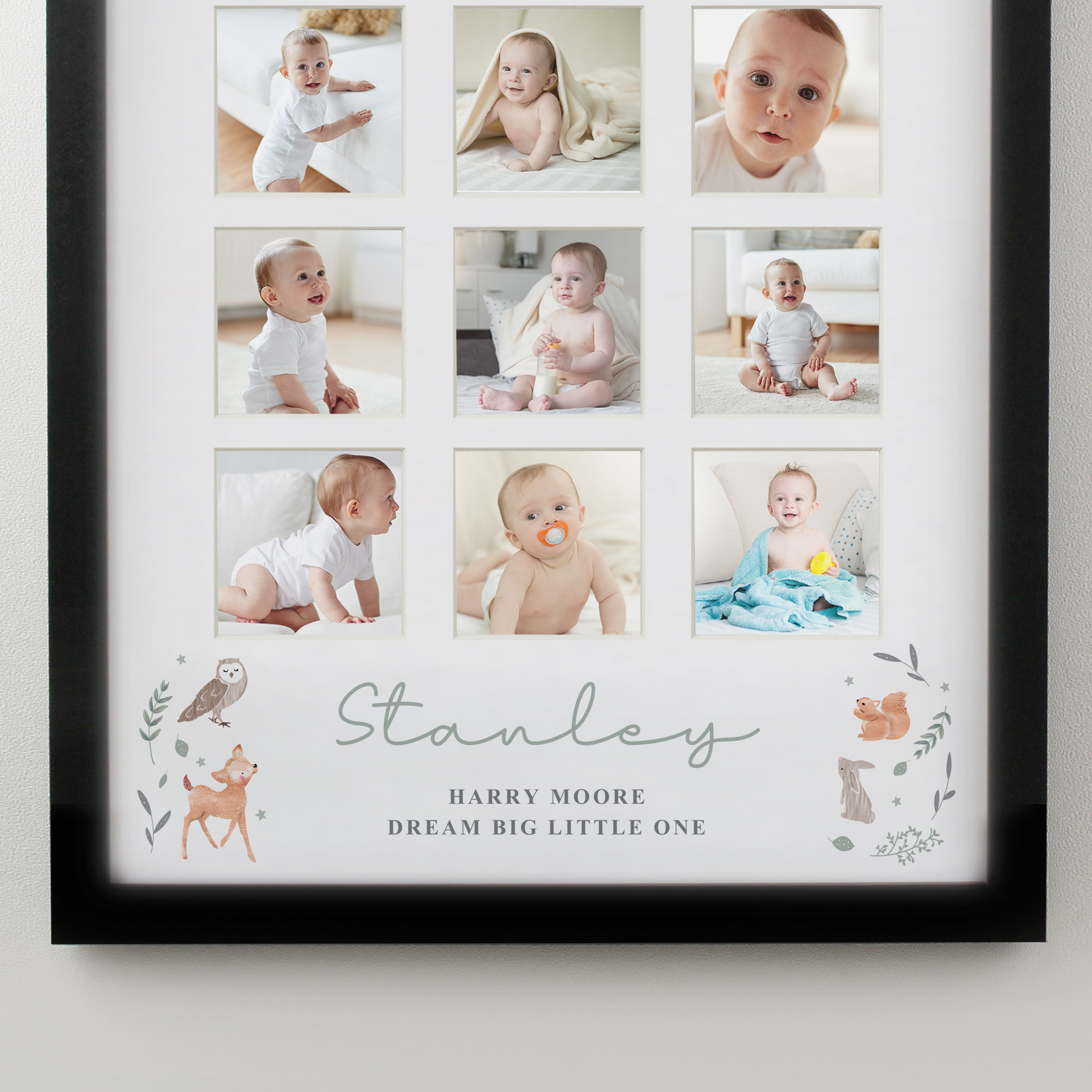 Personalised Woodland Animal Black Multi Photo Frame