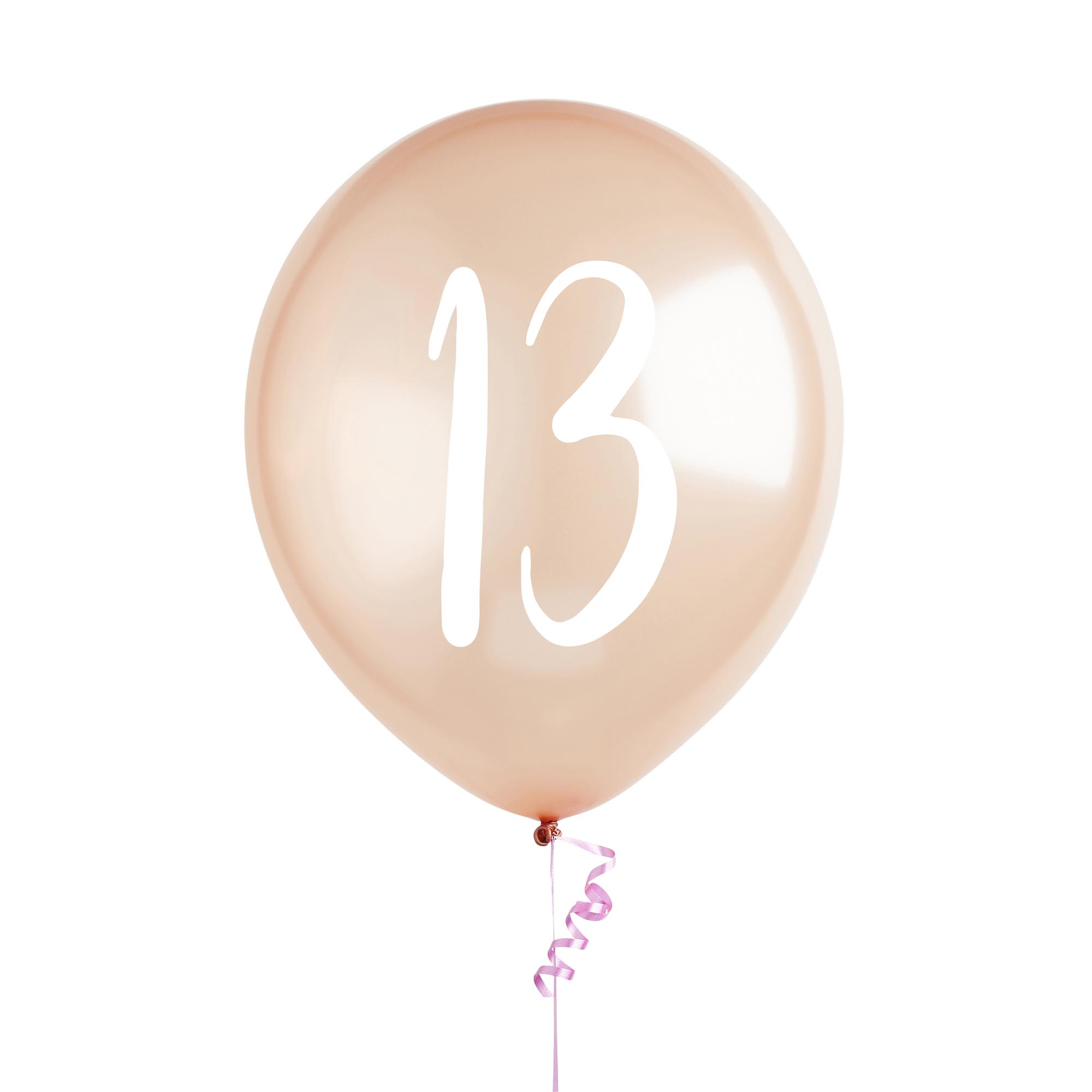 Metallic Rose Gold Number Latex Balloons - Pack of 5 (Milestone Ages)