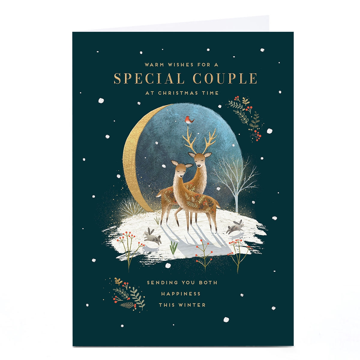 Christmas Card - Special Couple - Pair of deer in front of the moon