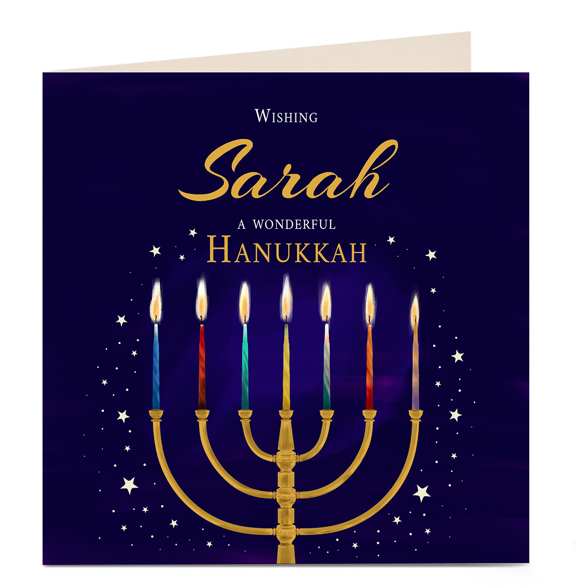 Personalised Hanukkah Card - Gold Menorah 