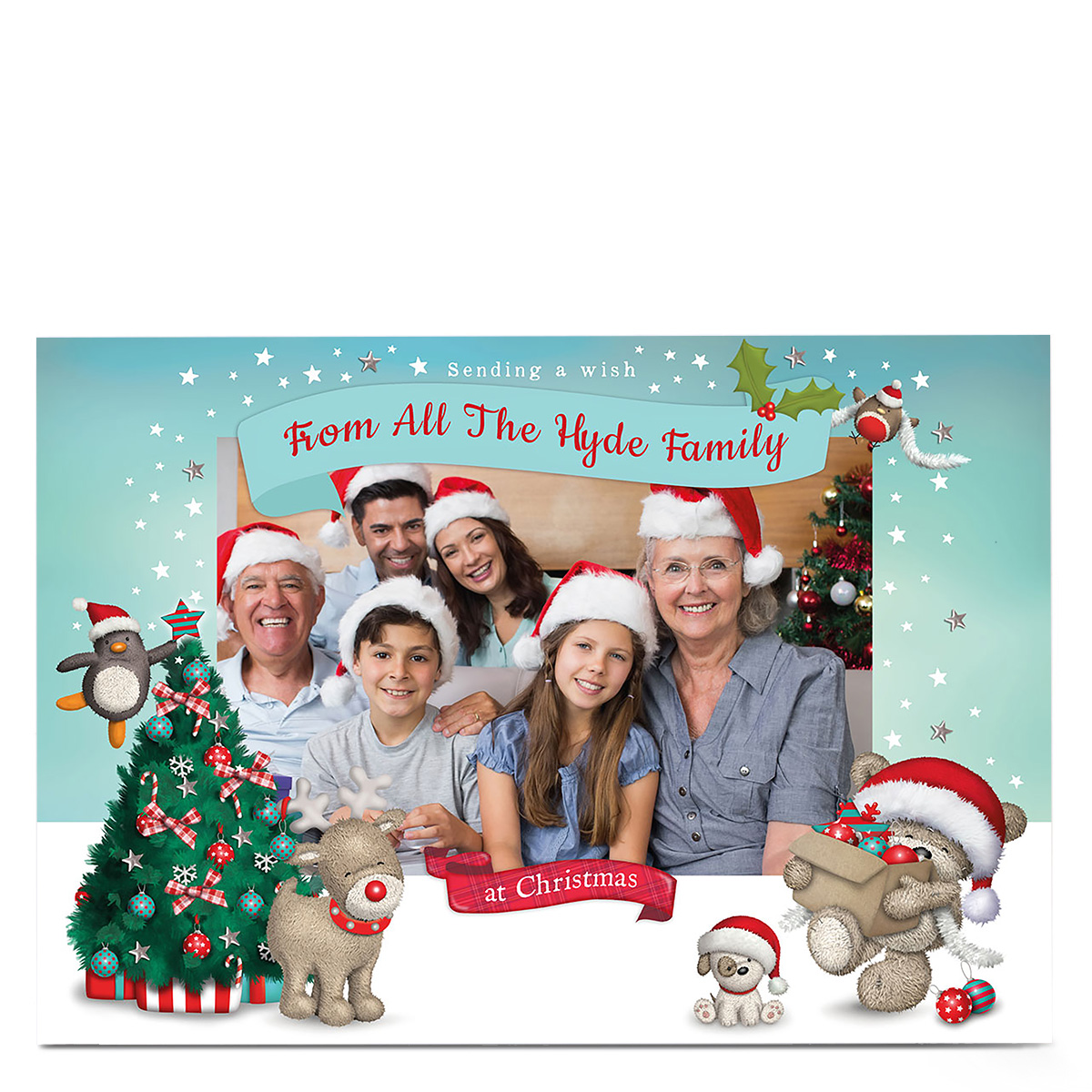 Hugs Photo Christmas Card - Bear, Dog And Reindeer
