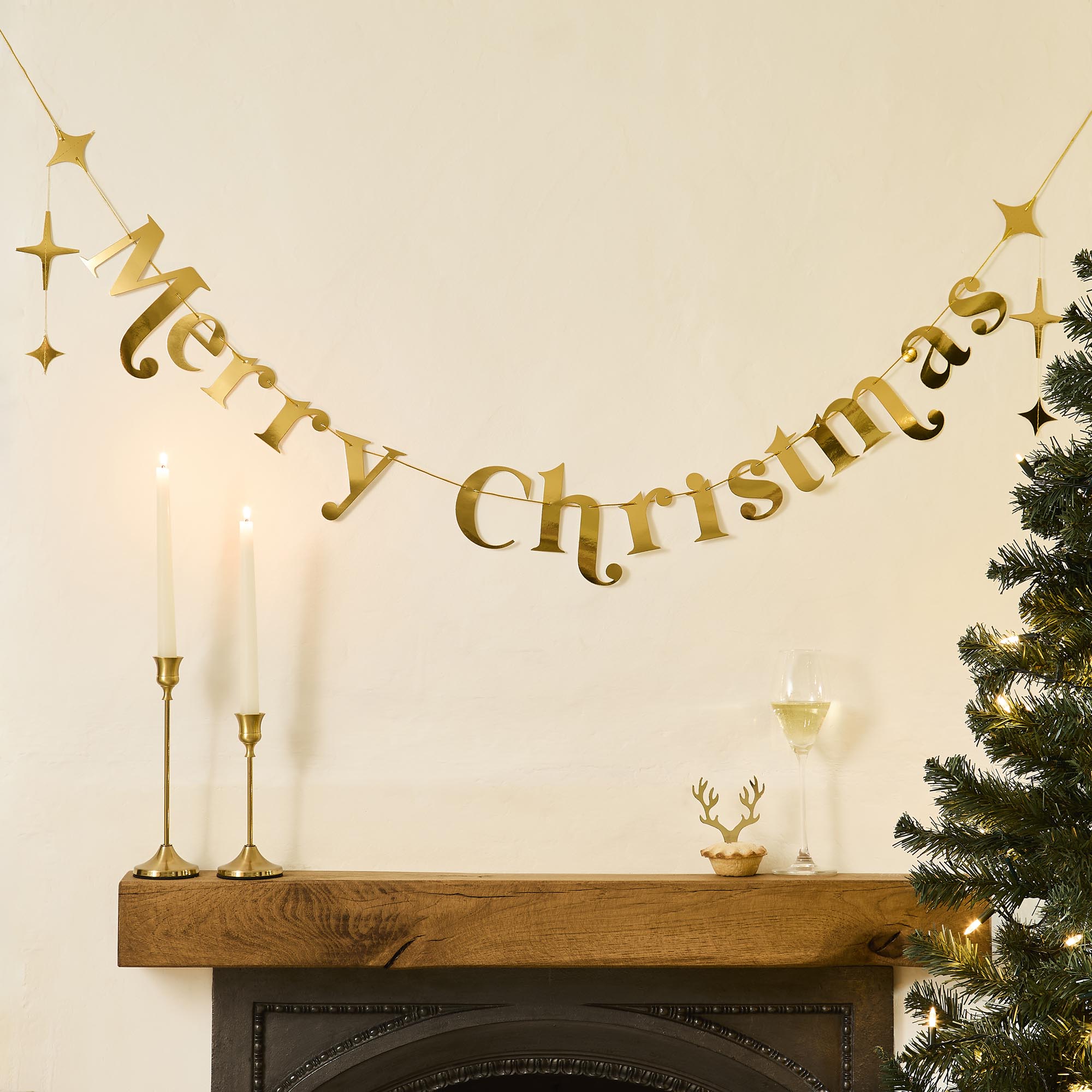 Gold Merry Christmas Card Banner