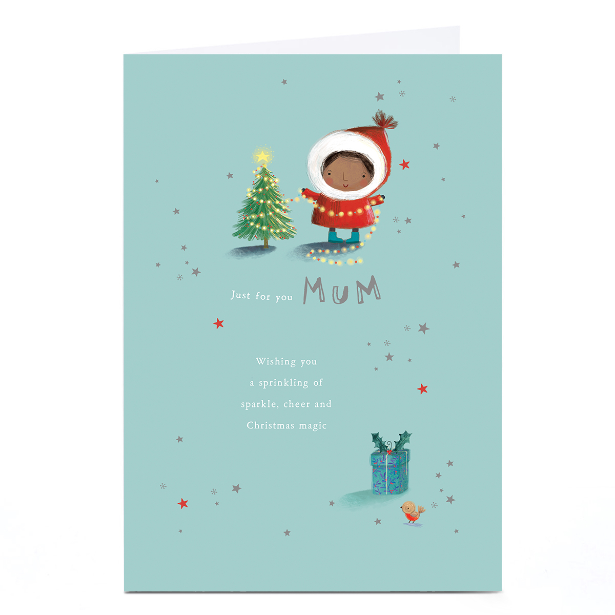 Personalised Christmas Card - Putting Lights on Tree, Mum