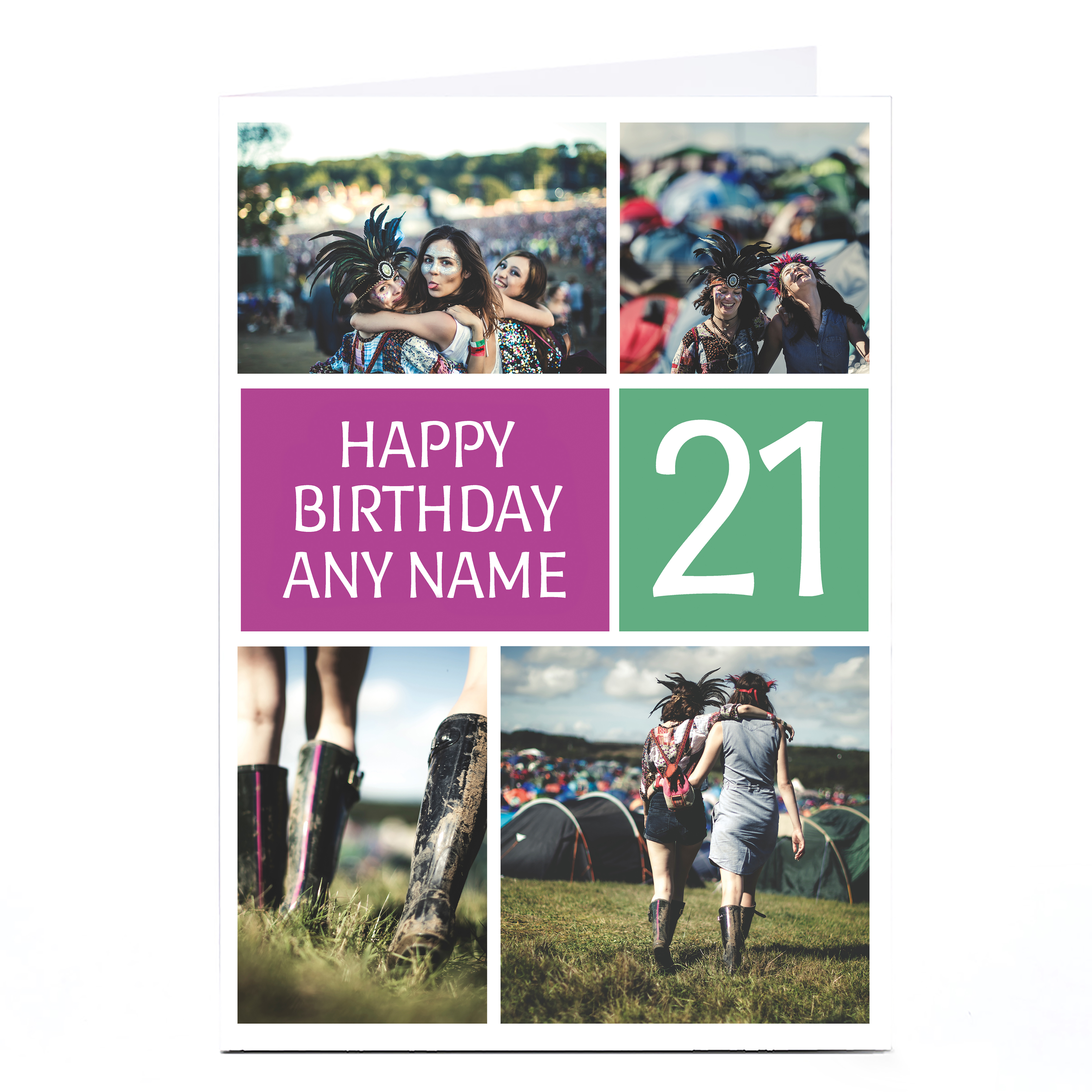 Photo Birthday Card - Green and Purple Boxes, 21