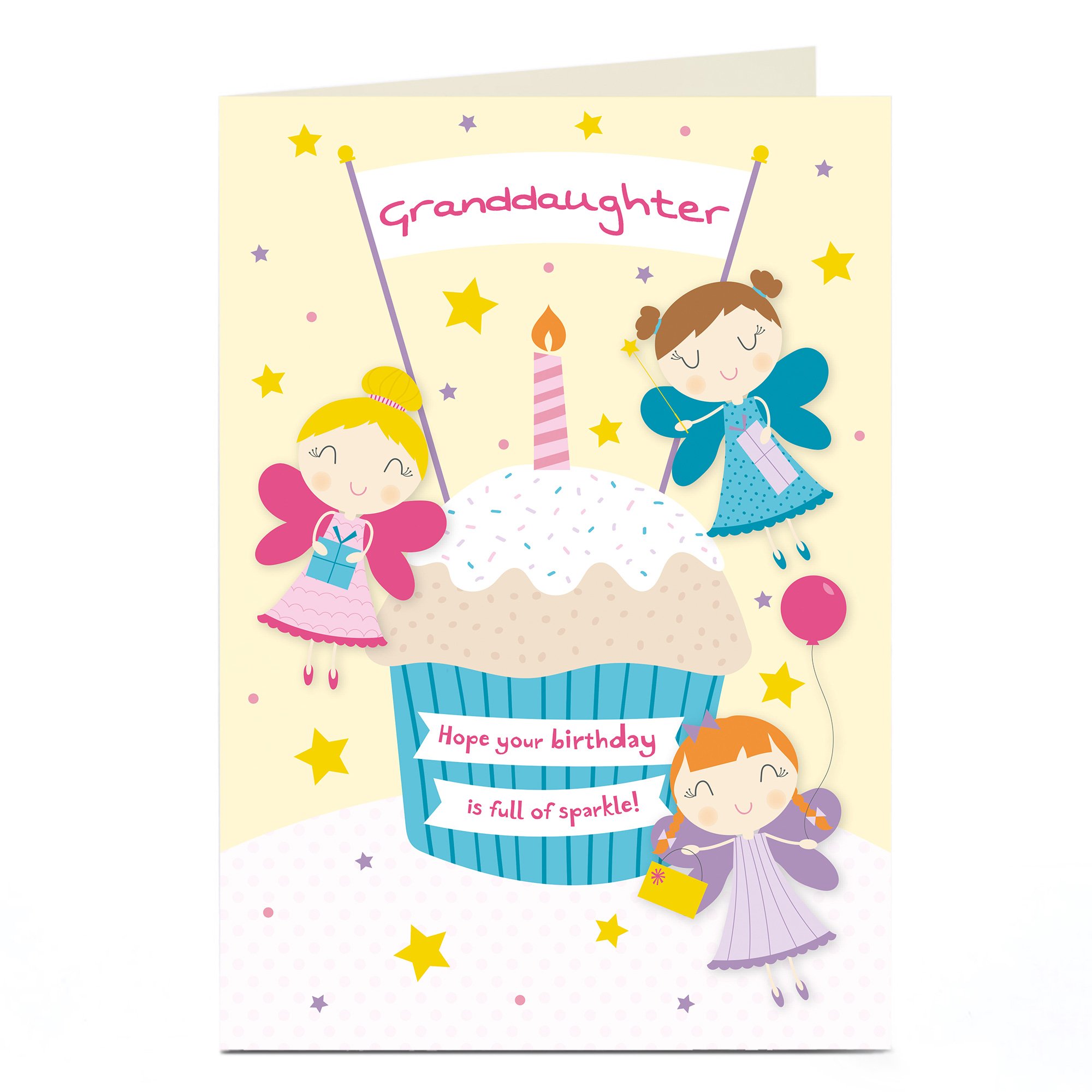 Personalised Birthday Card - Granddaughter Fairies and Cupcakes