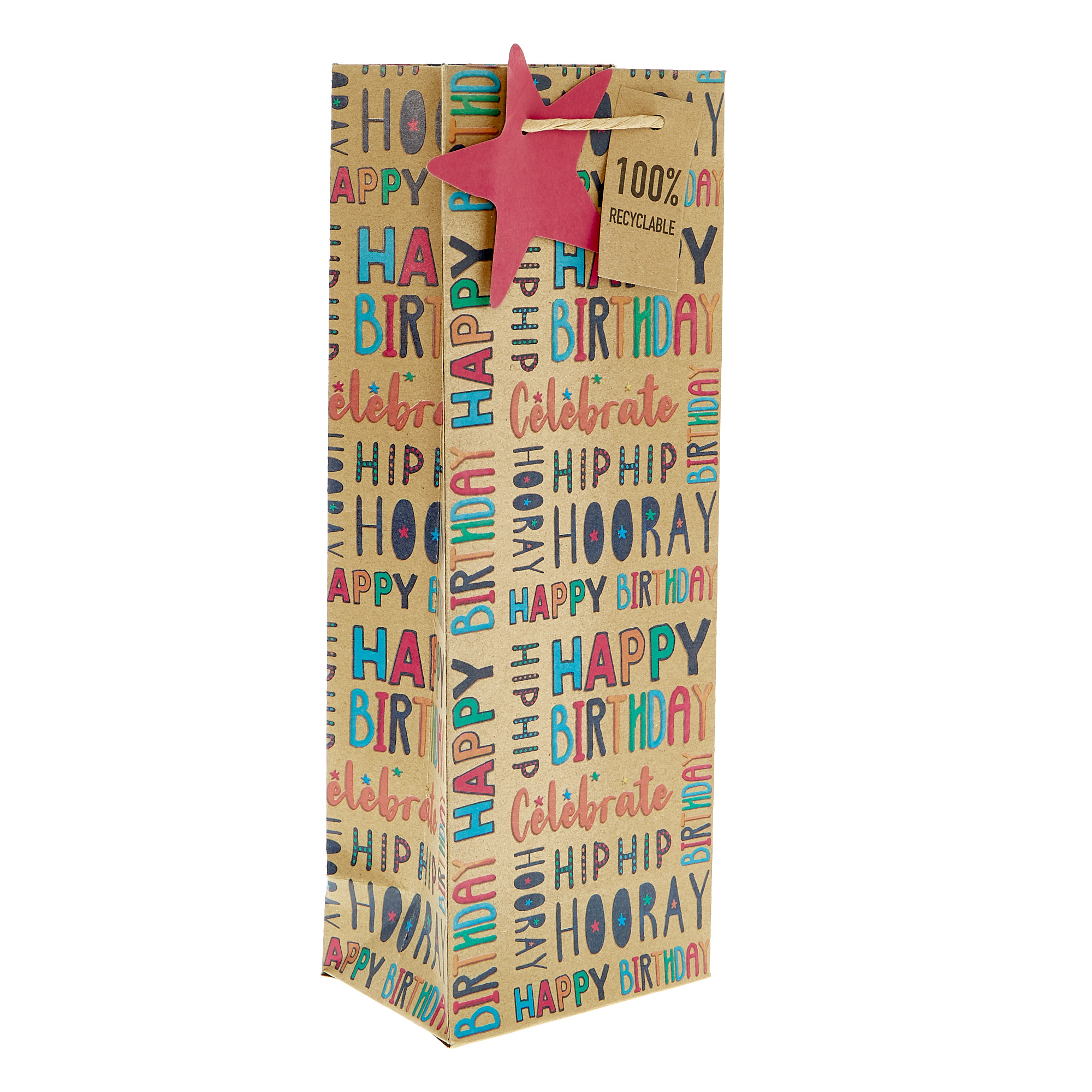 Recyclable Kraft Happy Birthday Bottle Bag