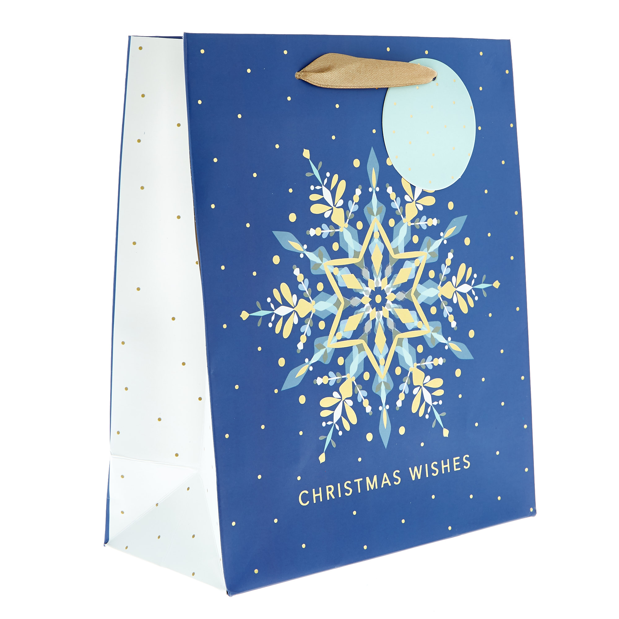 Medium Portrait Blue & Gold Snowflakes Christmas Gift Bag