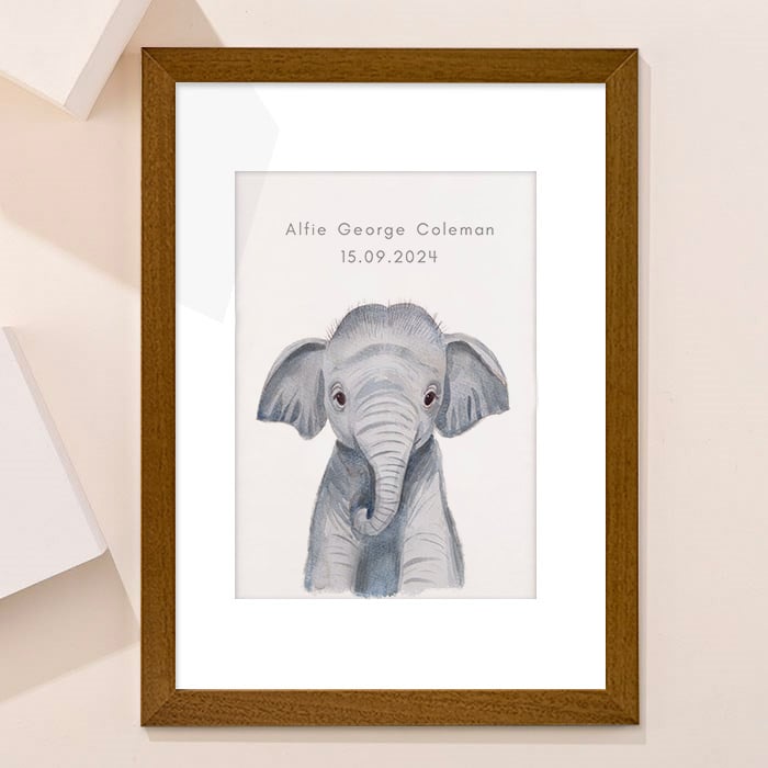 Personalised New Born Elephant Framed Print
