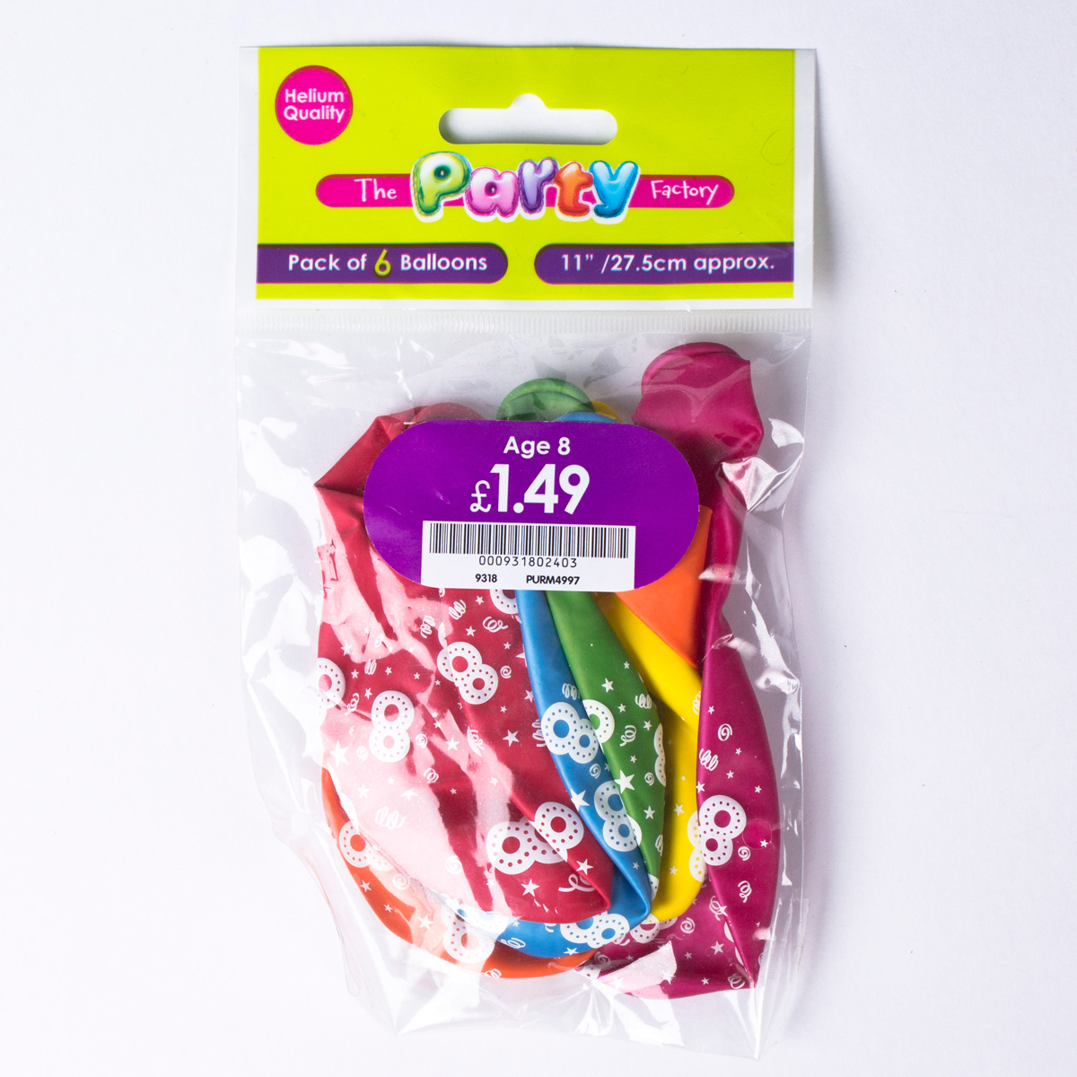 Multicoloured 8th Birthday Helium Latex Balloons - Pack Of 6 