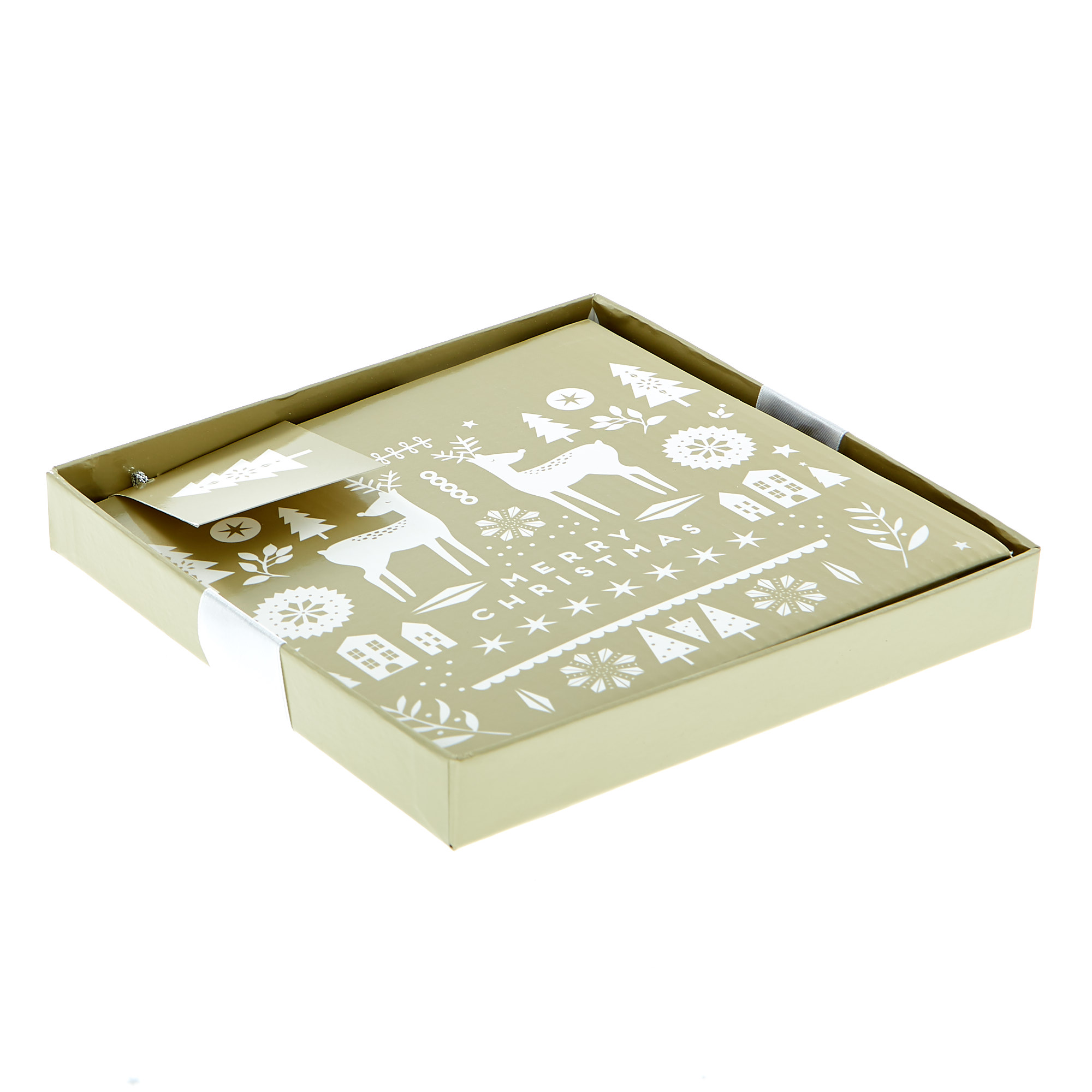 Medium Gold & White Flat-Pack Christmas Gift Box 