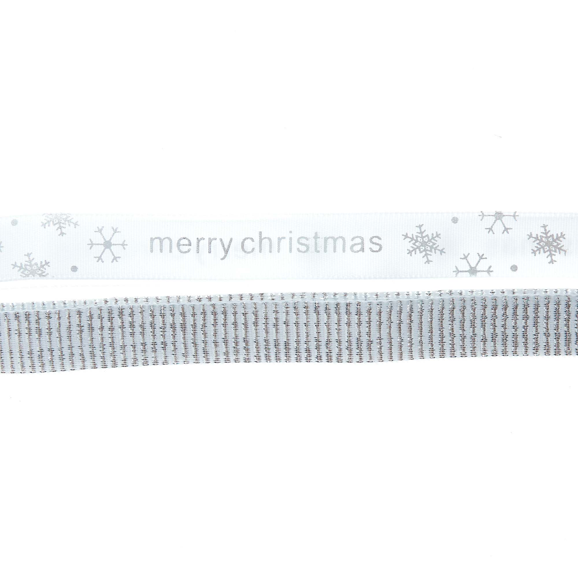 Merry Christmas Silver Fabric Ribbon - Pack of 2