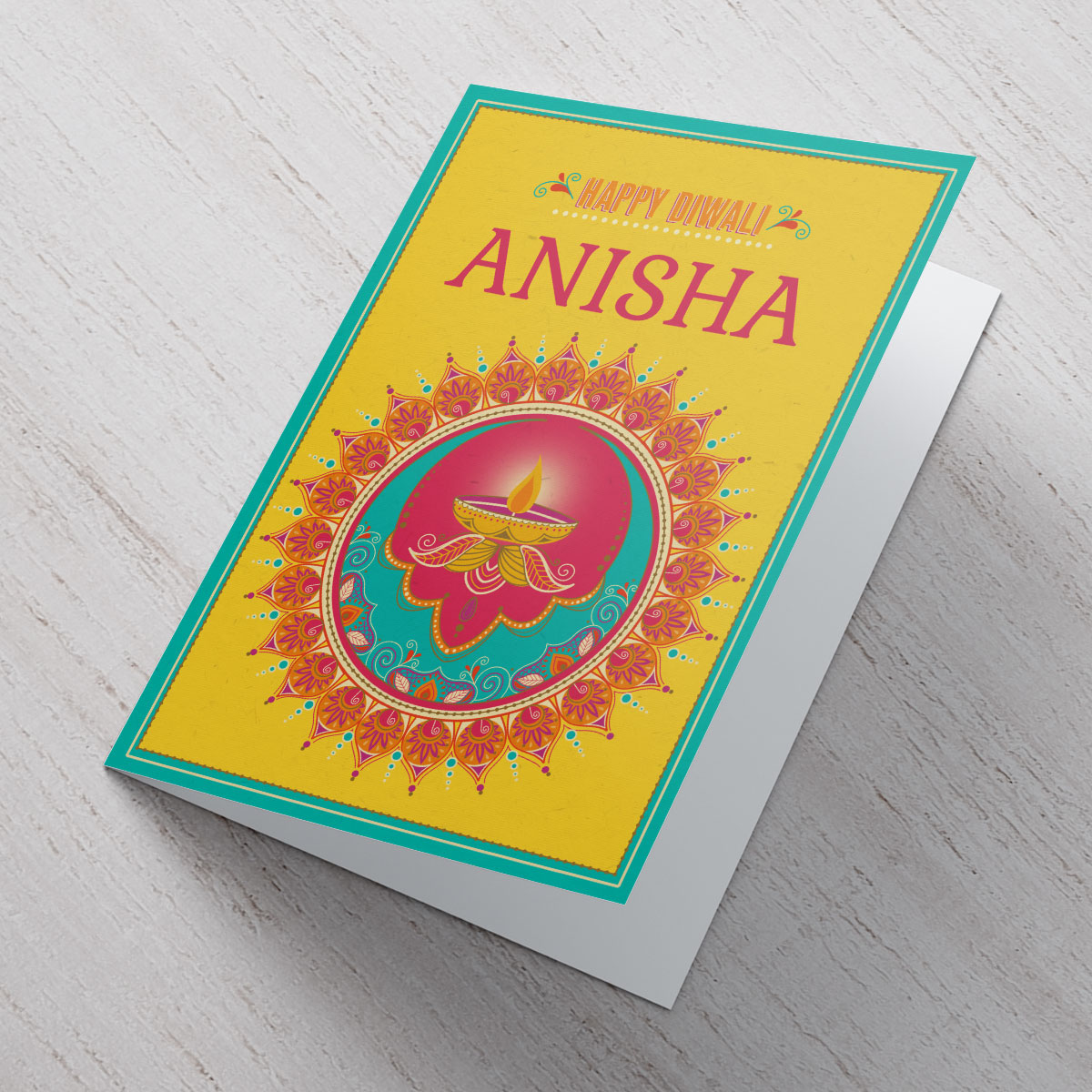 Personalised Diwali Card - Blue Yellow And Red