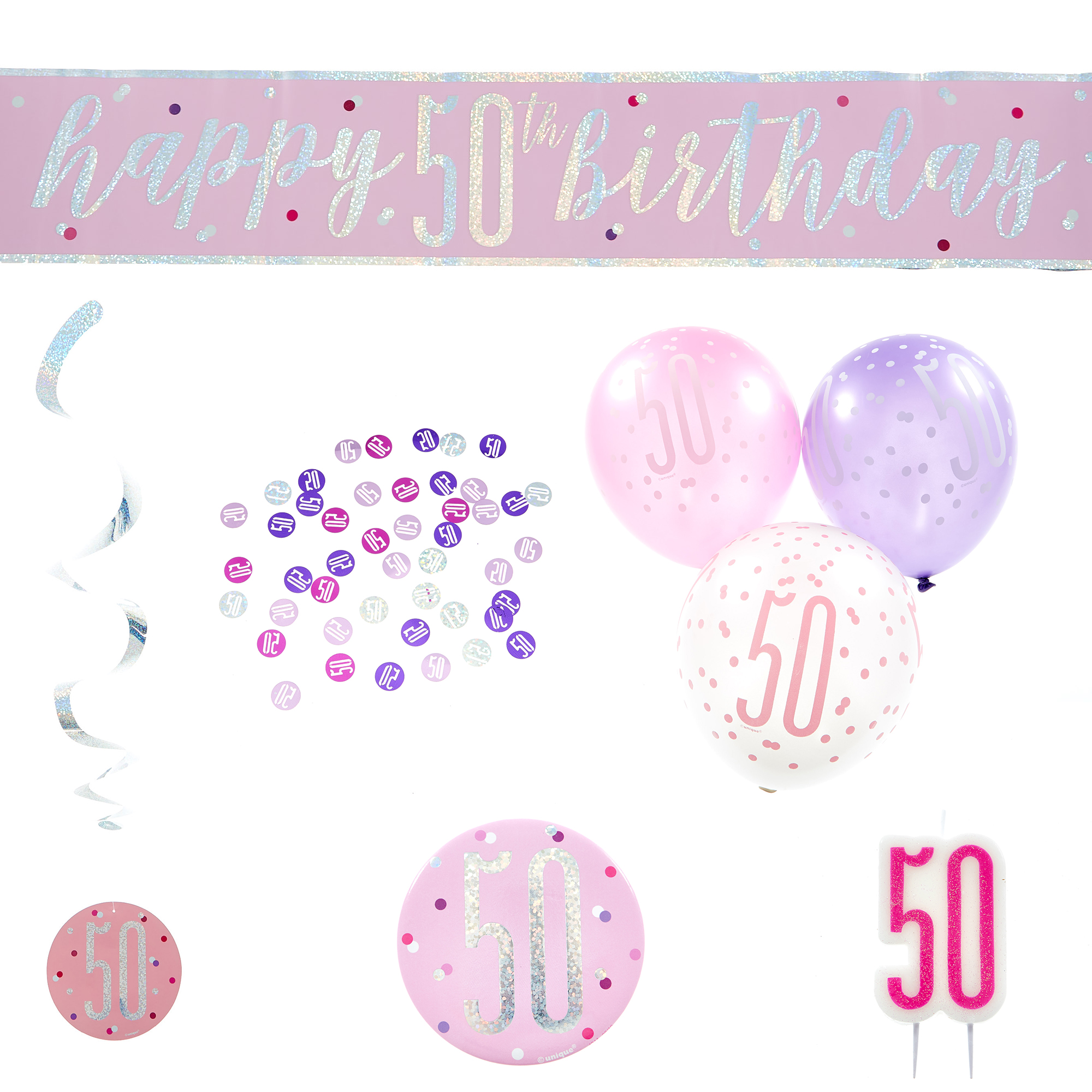 Pink 50th Birthday Party Accessories - 6 Pieces 