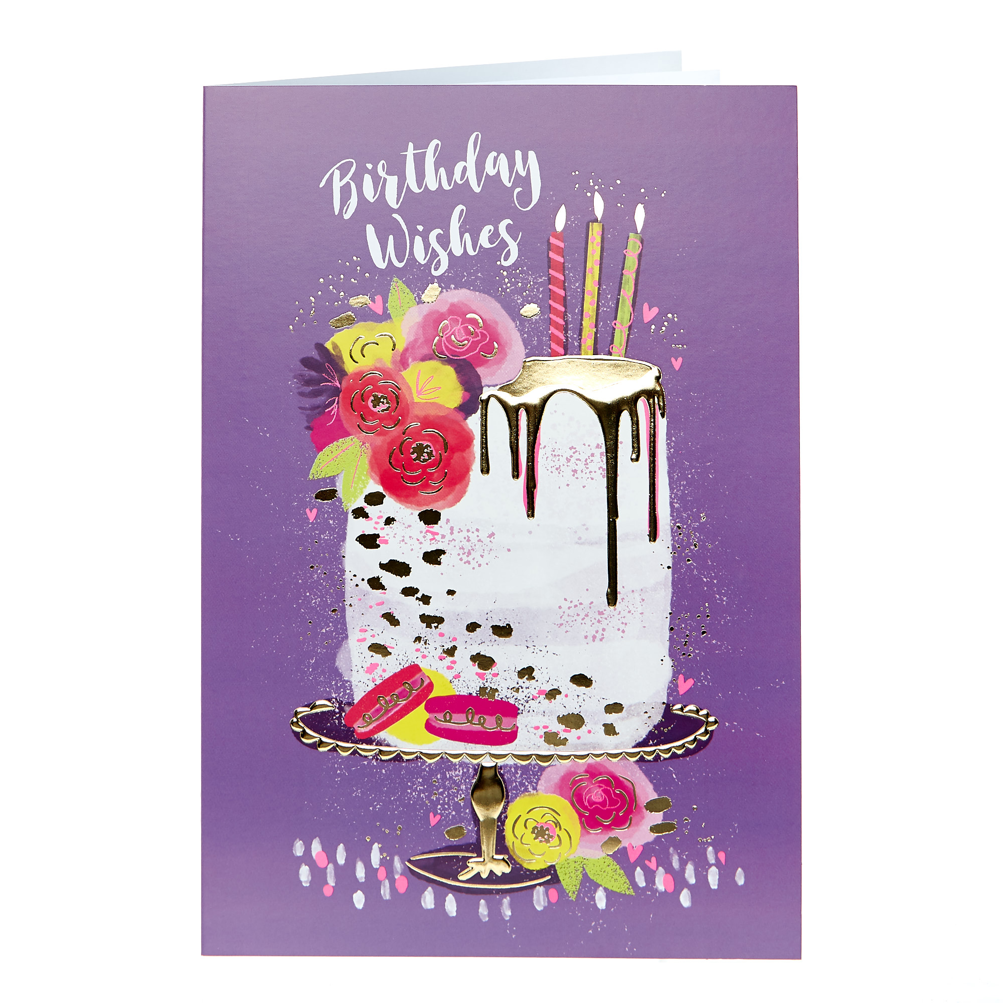 Birthday Card - Birthday Wishes Cake & Flowers